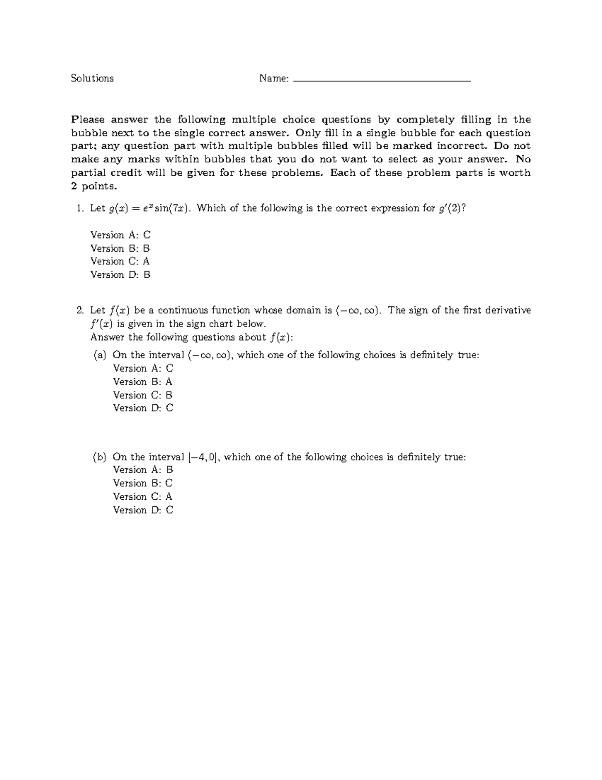 Exam 2 Solutions - Please answer the following multiple choice ...