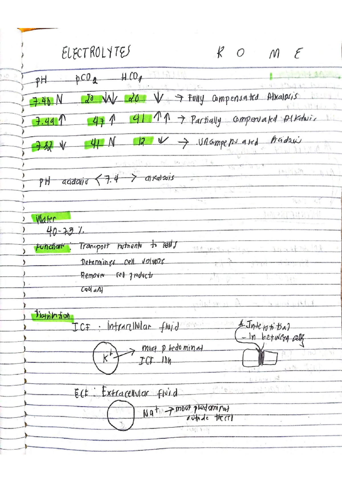 Electrolytes incomplete ugly notes - ELECTROLYTES R 0 M E pH pCO 2 HCO ...