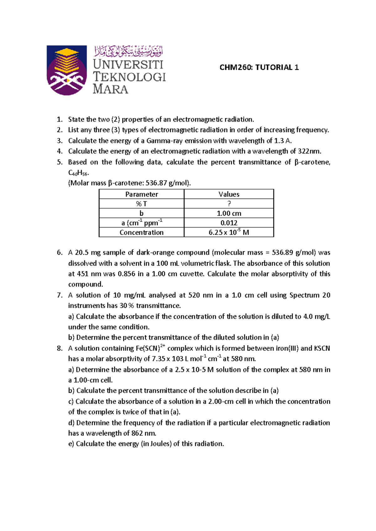 Tutorial 1 - Inorganic Chemistry - UiTM - Studocu