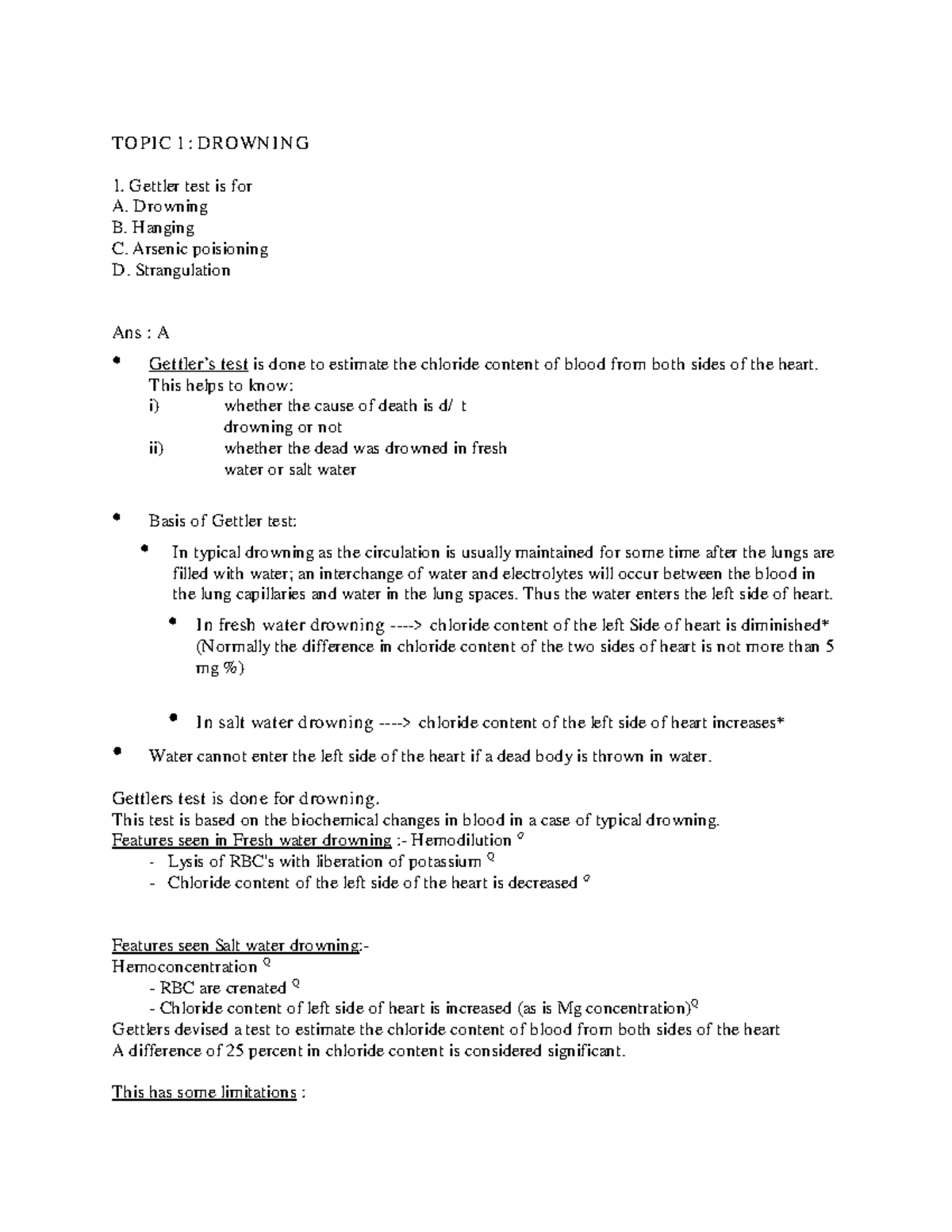 Forensic Medicine Day 1 - TOPIC 1 : DROWNING G Ettler Test Is For A ...