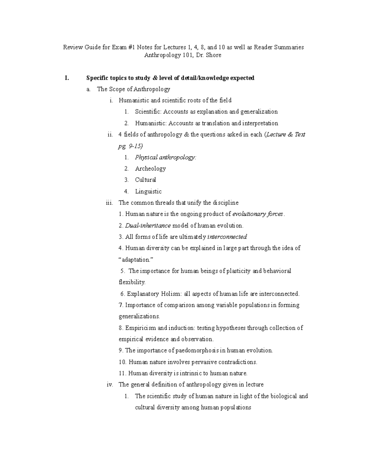 Ant101 - Notes For First Exam - Review Guide For Exam Notes For ...