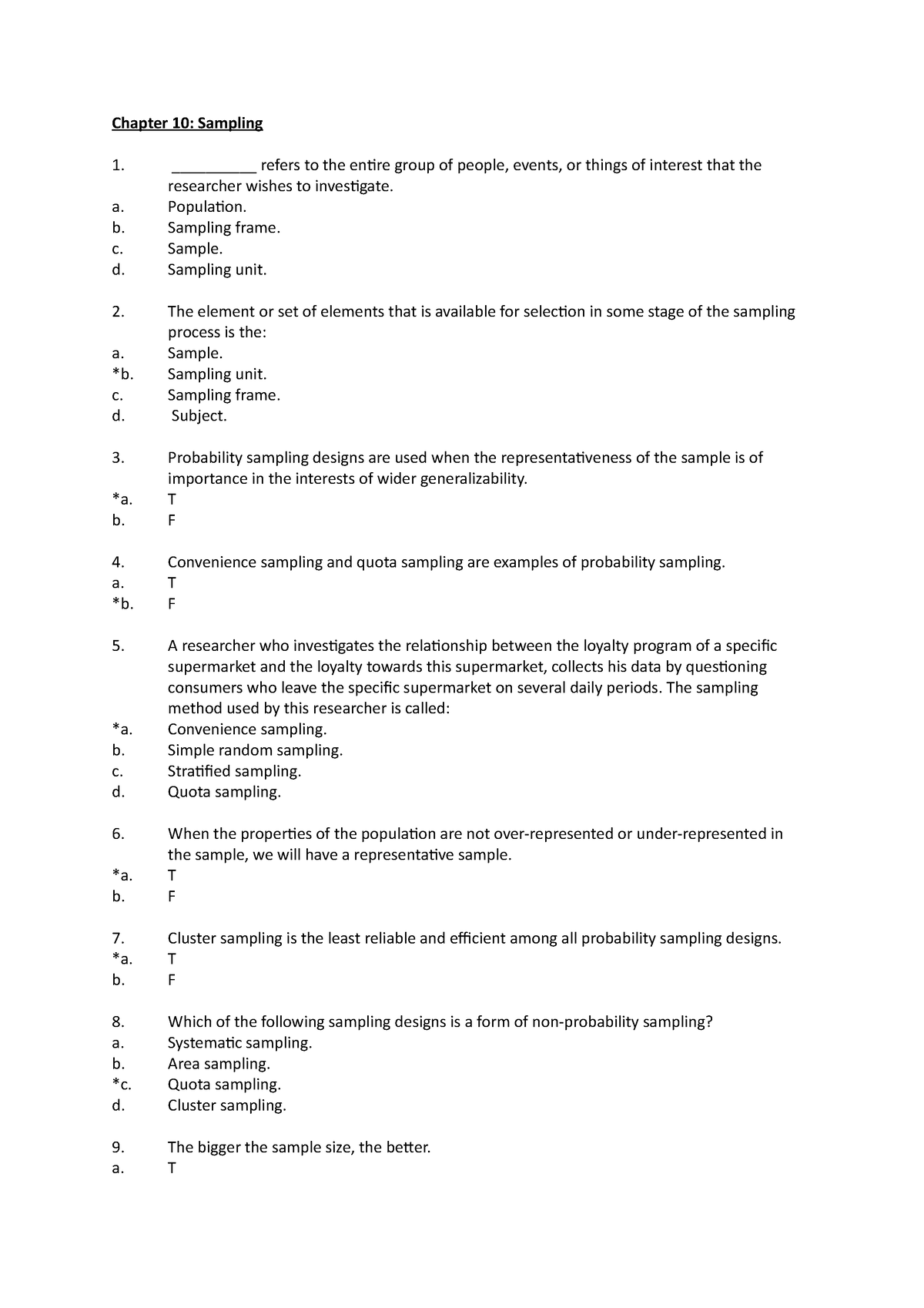 Chapter 10 - material - Chapter 10: Sampling __________ refers to the ...