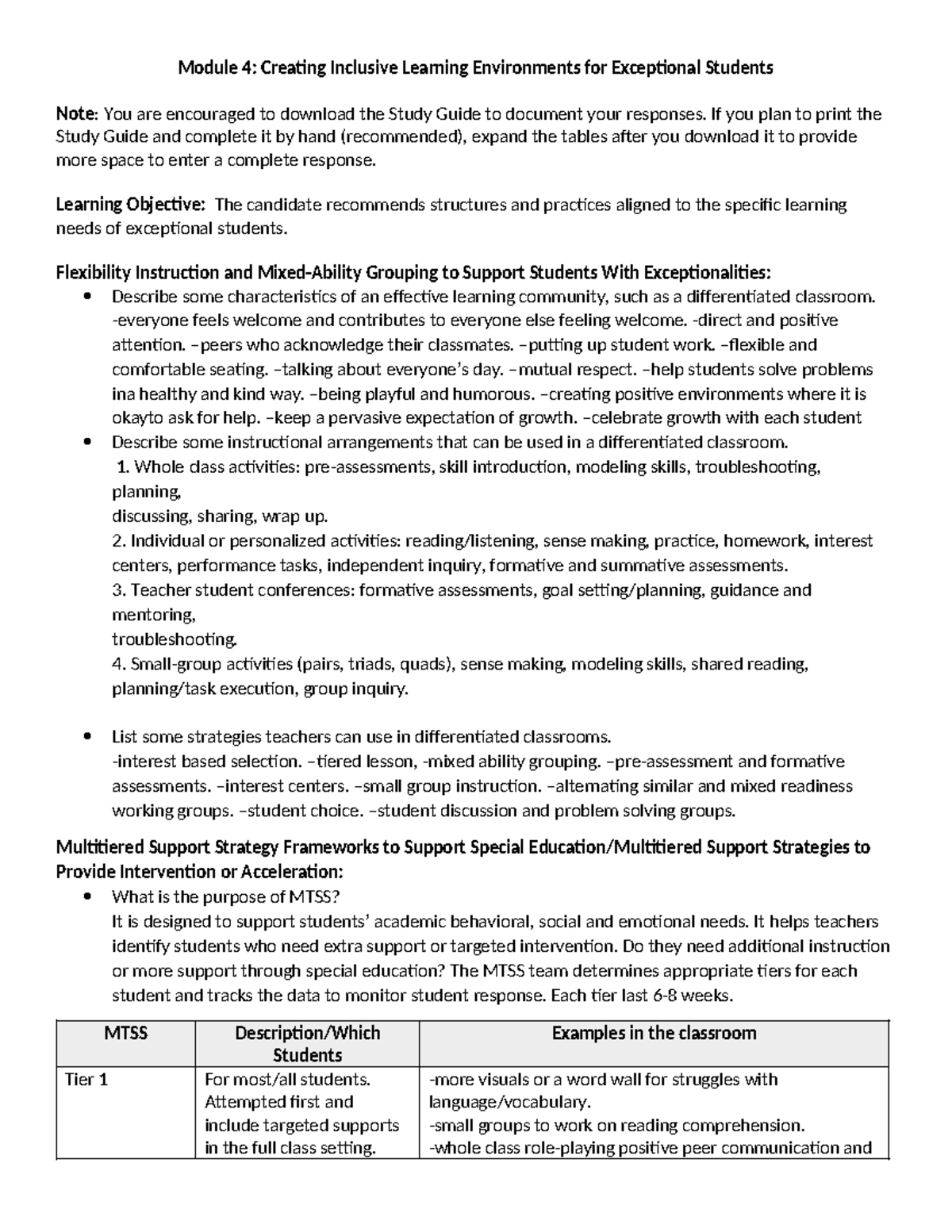 D096 d169 m4 study guide - Module 4: Creating Inclusive Learning ...