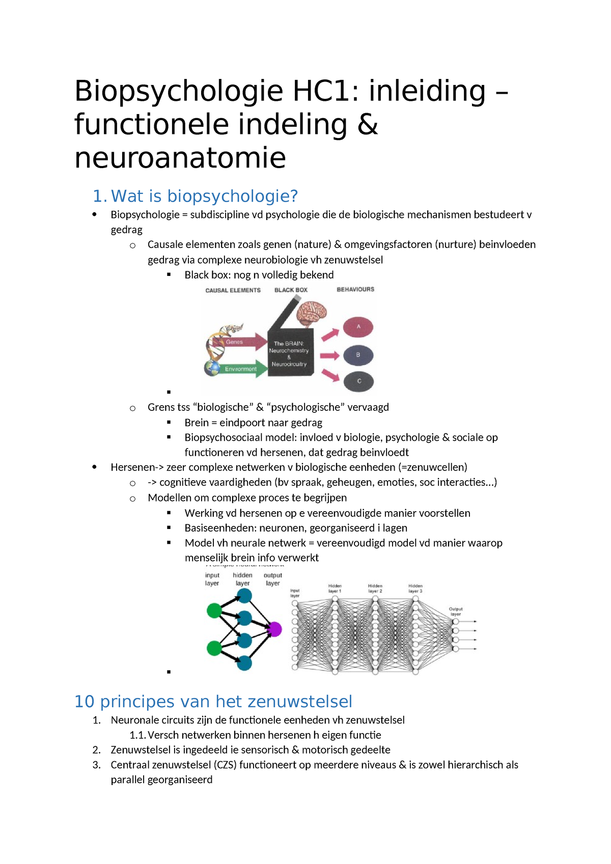 HC1-inleiding Functionele Indeling + Anatomie - Biopsychologie HC1 ...