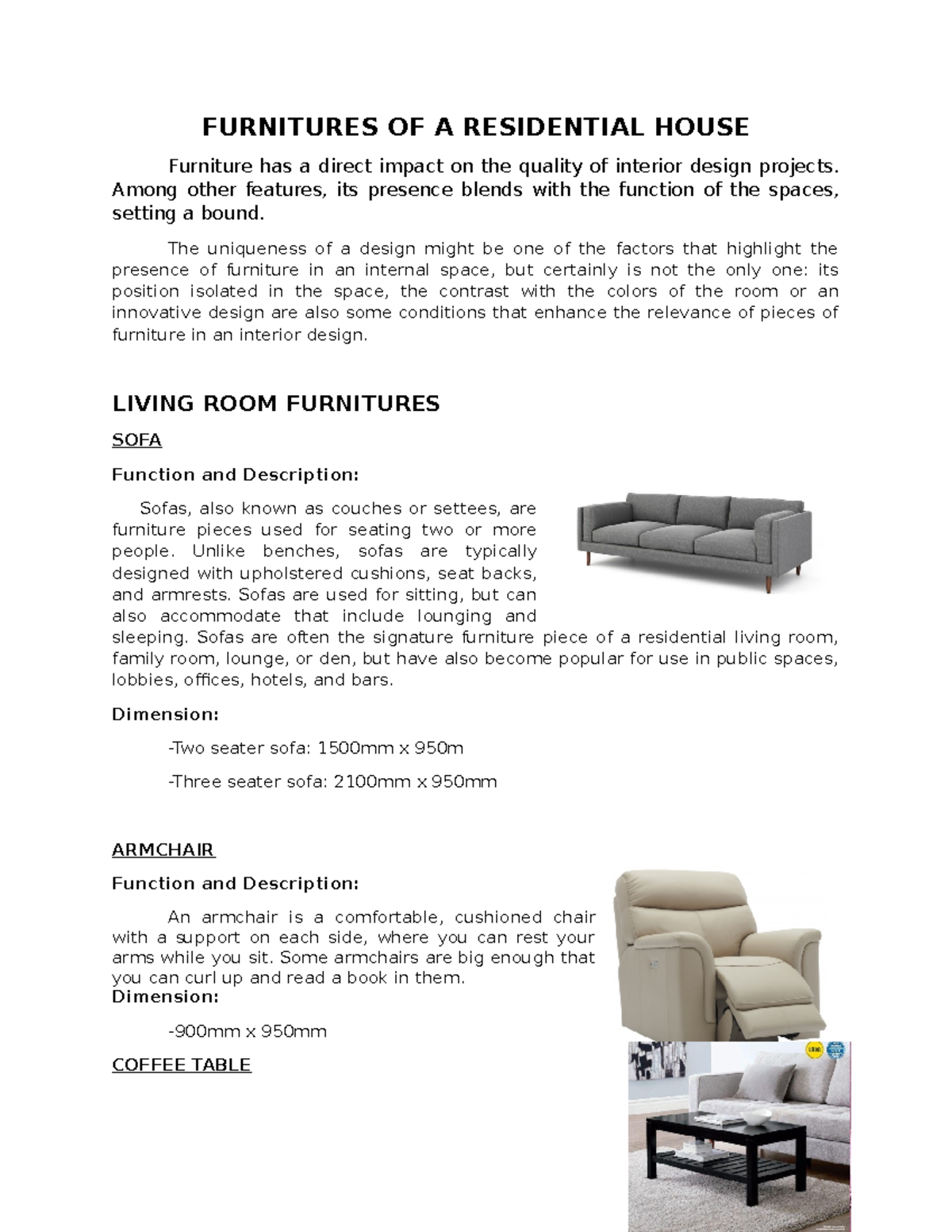 Furnitures Of A Residential House FURNITURES OF A RESIDENTIAL HOUSE