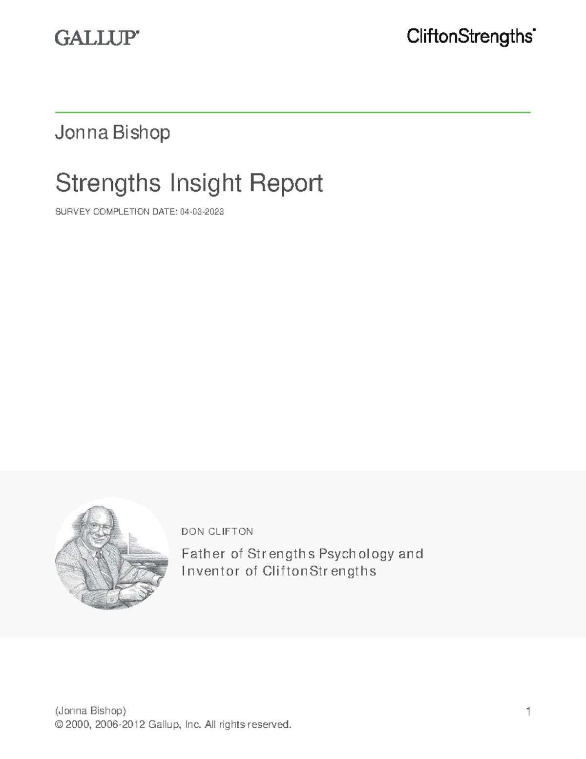 Gallup Report example - Jonna Bishop Strengths Insight Report SURVEY ...