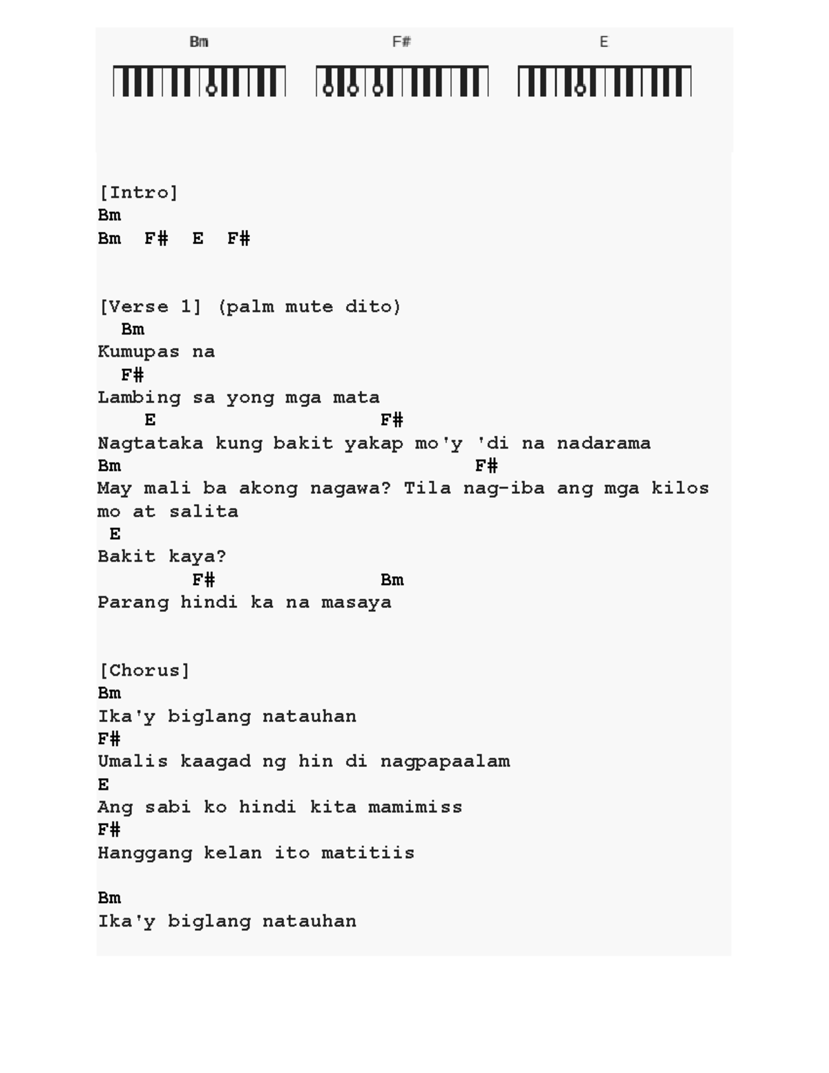 Halik- Chords- Lyrics - gsaga - [Intro] Bm Bm F# E F# [Verse 1] (palm ...