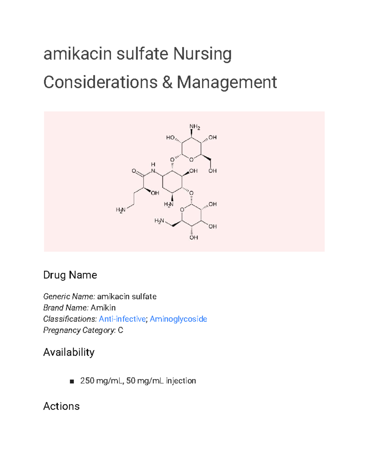 Untitled document lecture notes amikacin sulfate Nursing