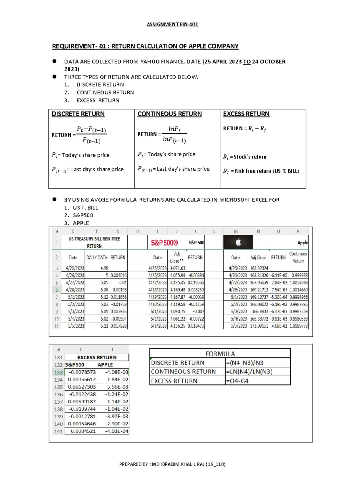 Requirement - REQUIREMENT- 01 : RETURN CALCULATION OF APPLE COMPANY ...