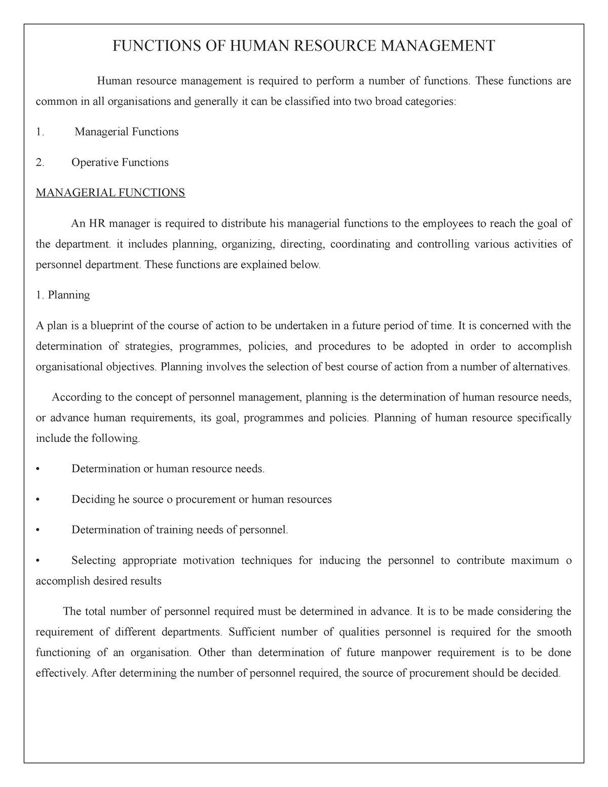 Functions OF HRM These Are Summaries Of Function Of HRM FUNCTIONS 