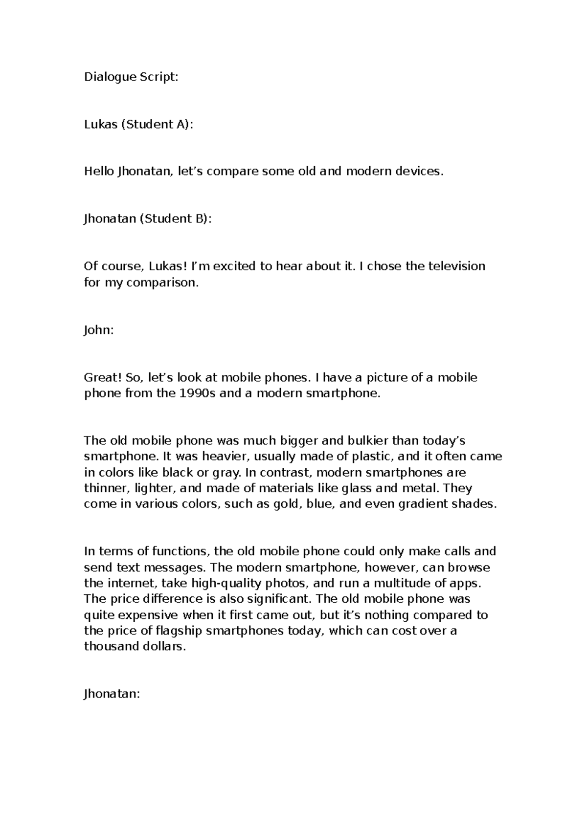 Diálogo - semana 11 - ...... - Dialogue Script: Lukas (Student A ...
