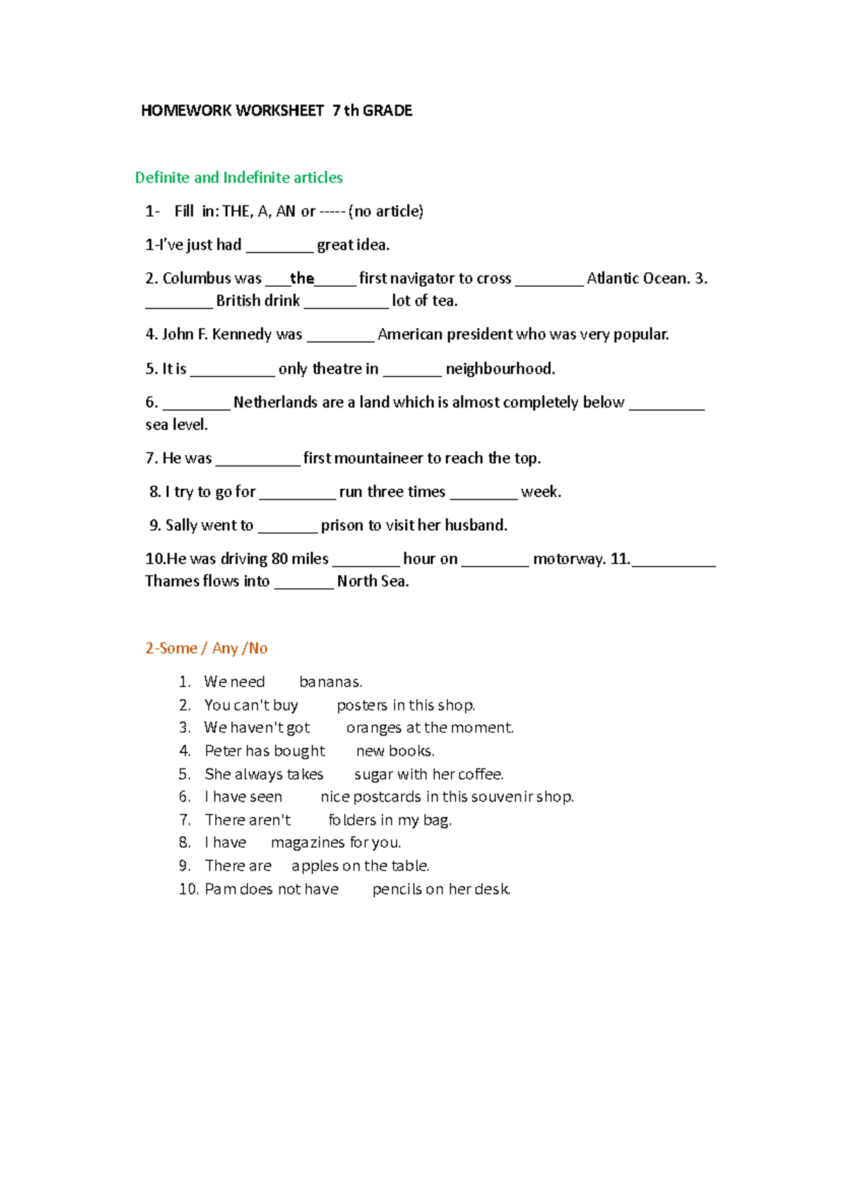 Homework Worksheetrevisoes 7 ano - HOMEWORK WORKSHEET 7 th GRADE ...