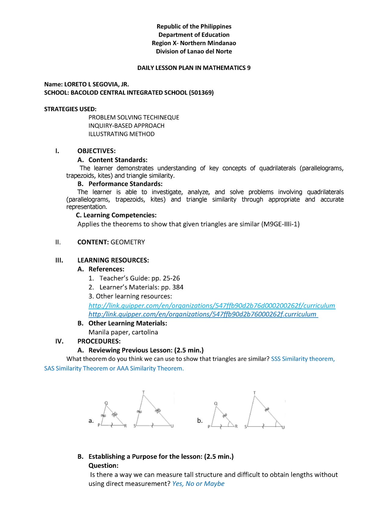 Lesson Plan( Loreto L. Segovia Jr.) pnki signature - Republic of the ...