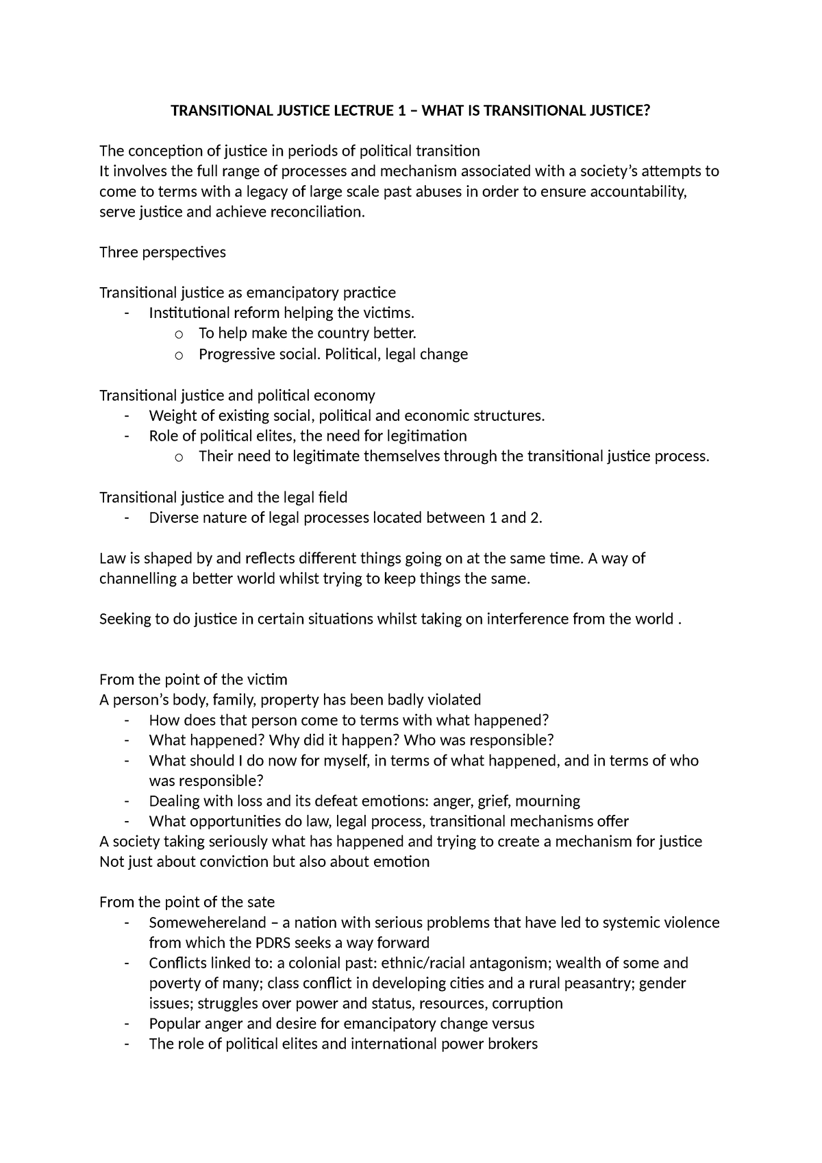 Transitional Justice Lecture 1 - TRANSITIONAL JUSTICE LECTRUE 1 – WHAT ...