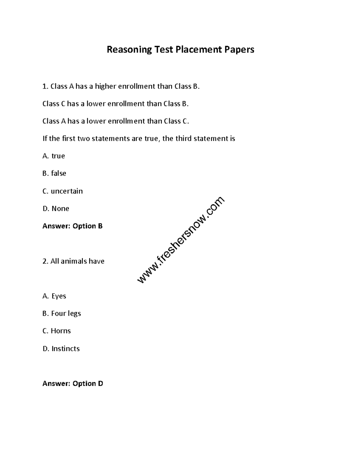 Accenture Reasoning Paper - Reasoning Test Placement Papers Class A has ...