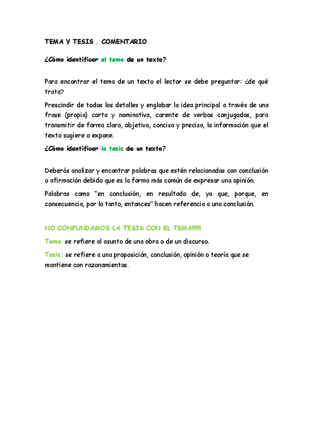 Tesis y TEMA - TEMA Y TESIS. COMENTARIO ¿Cómo identificar el tema de un ...