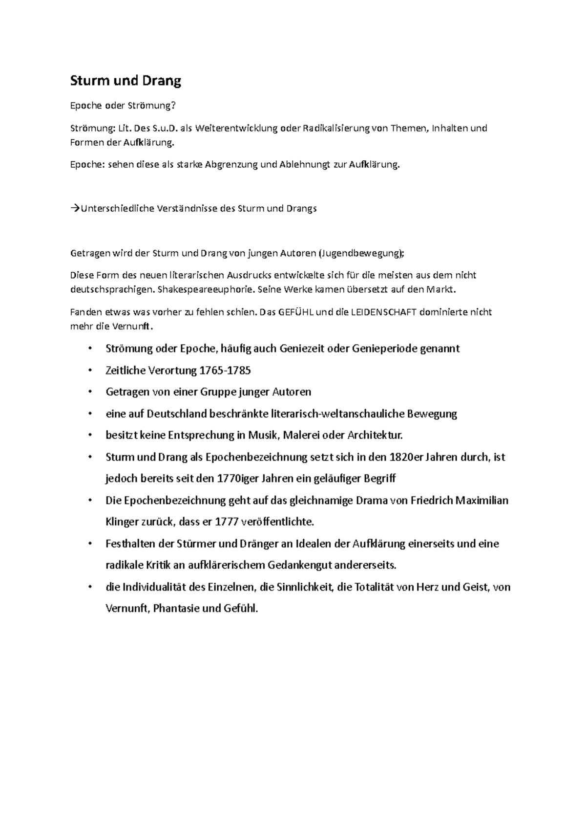 6 Sturm und Drang, Klassik, Romantik Meinen Sturm und Drang Epoche oder Strömung? Strömung