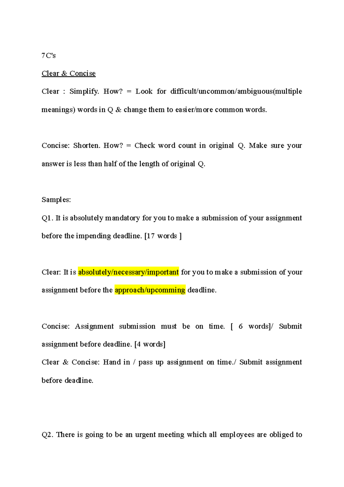 7C notes for English Business Communication - 7C's Clear & Concise ...