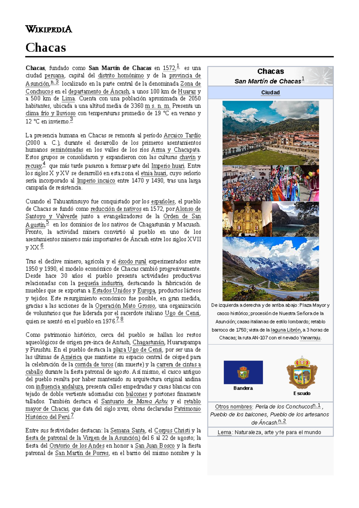 Chacas Información del lugar mas hermoso Chacas San Martín de