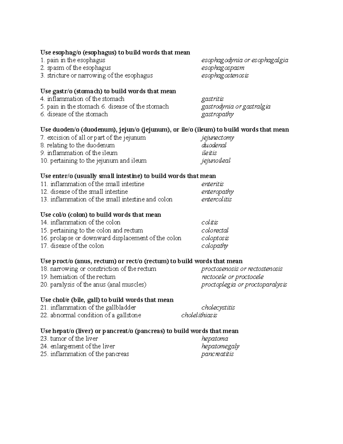 assignment 6 test yourself medical terminology