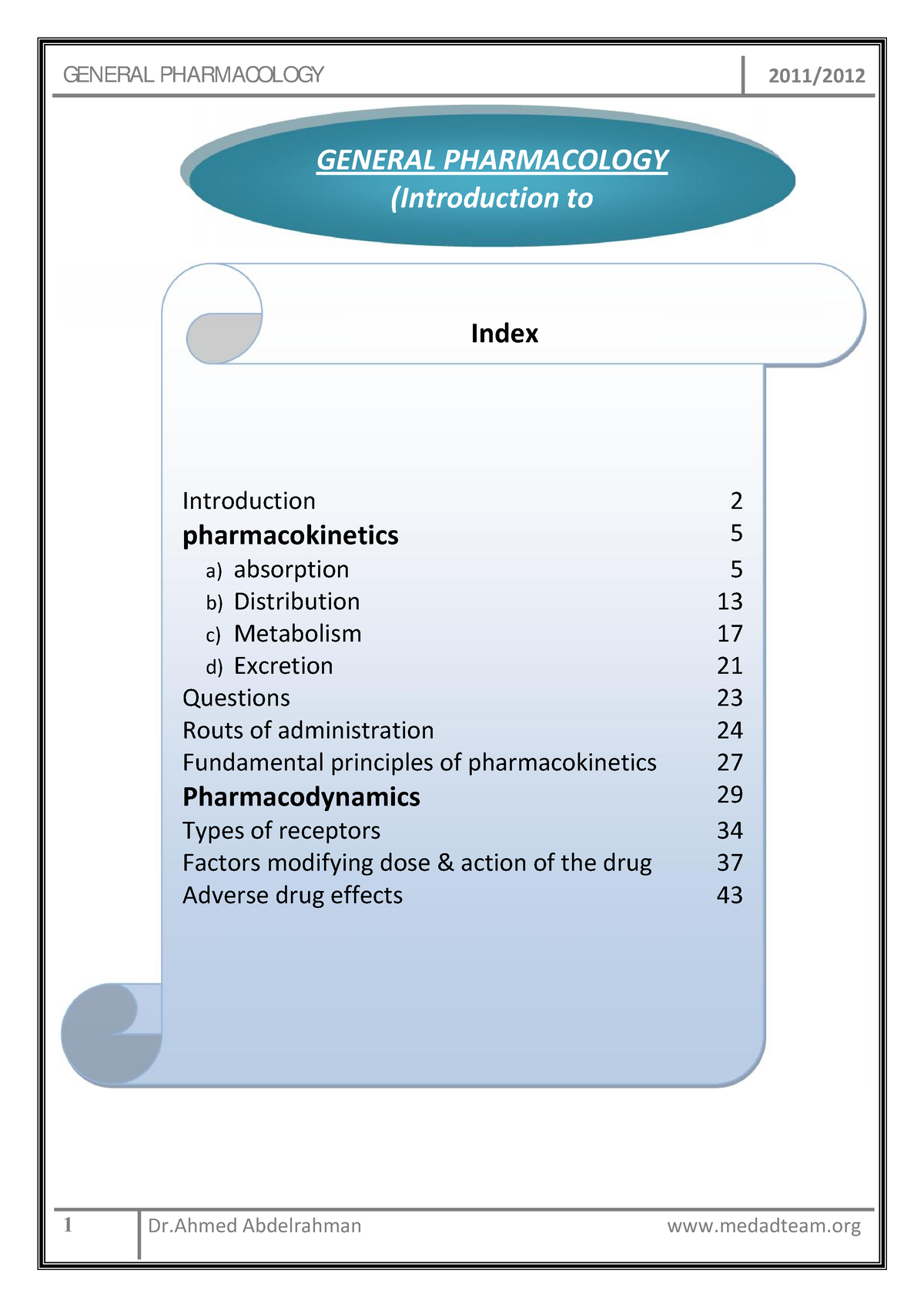 1-general - Basic Pharmacology Lectures - GENERAL PHARMACOLOGY ...