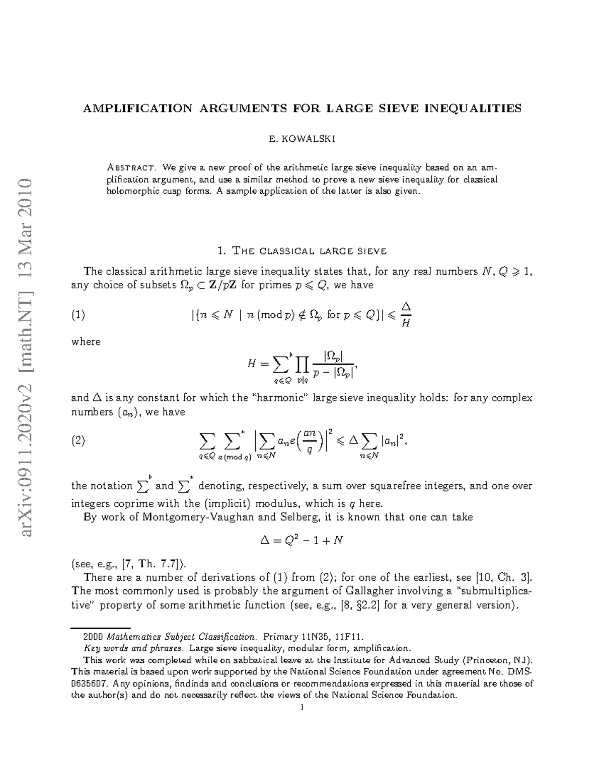 0911 - Cours - arXiv:0911 [math] 13 Mar 2010 AMPLIFICATION ARGUMENTS ...