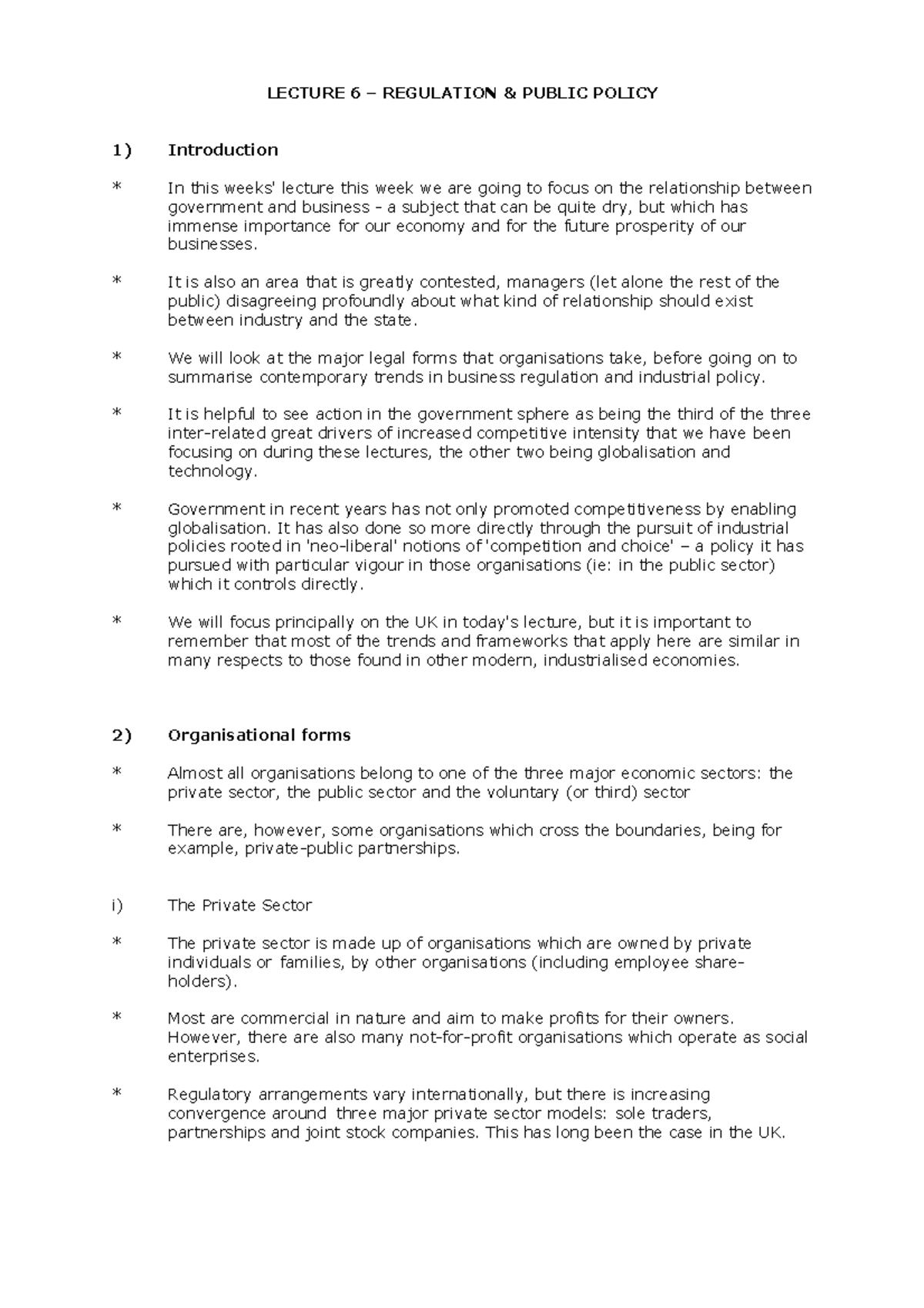 Lecture 6 - Regulation and Public Policy - LECTURE 6 – REGULATION ...
