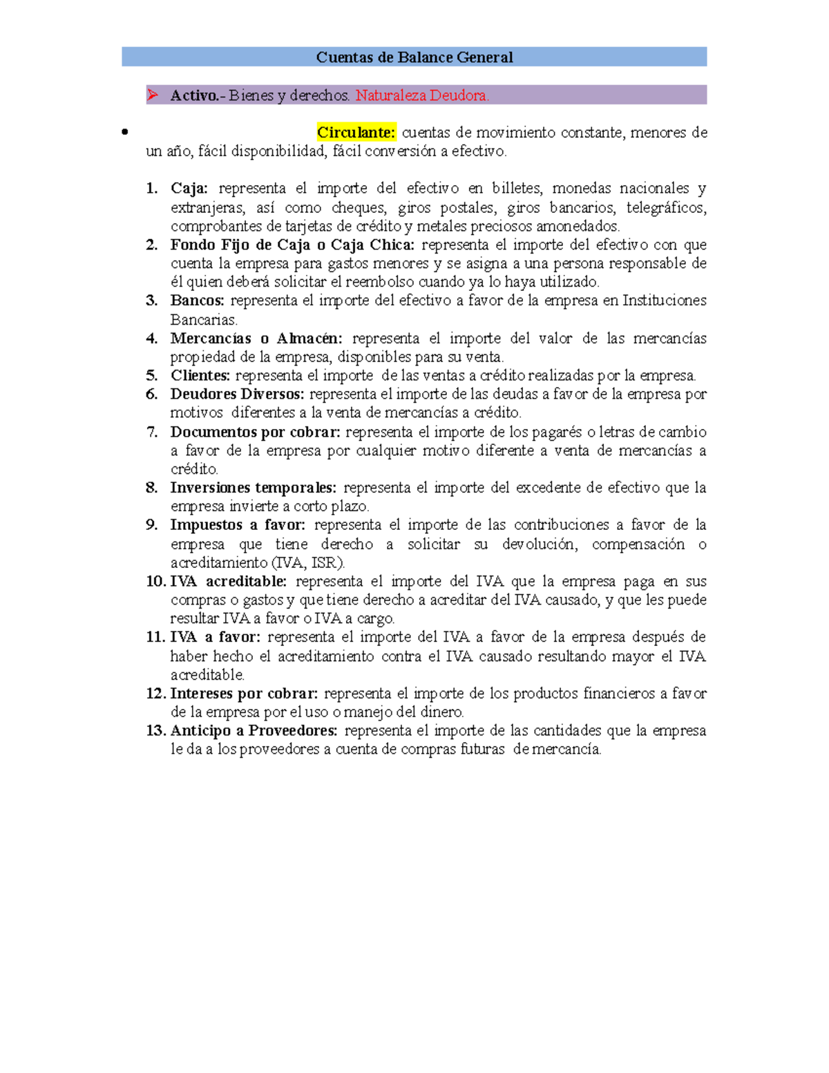 Principales cuentas de la contabilidad general - Cuentas de Balance ...