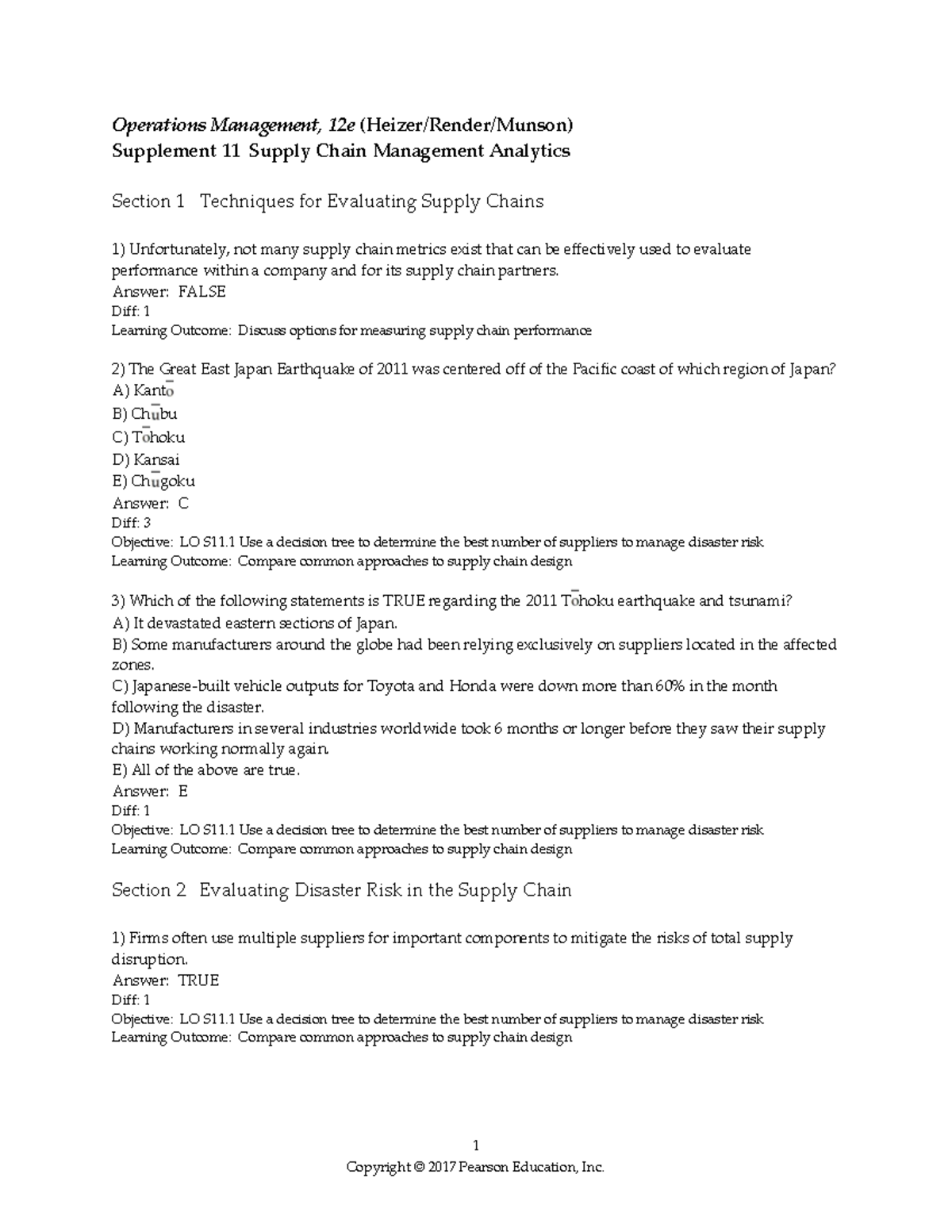 Sample/practice Exam 2020, Questions And Answers - 1 Operations ...