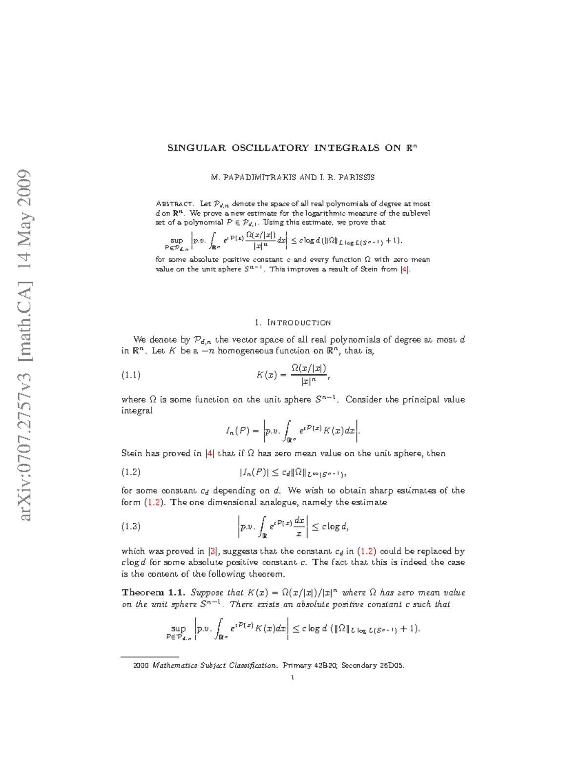 0707 - Cours - arXiv:0707 [math] 14 May 2009 SINGULAR OSCILLATORY ...
