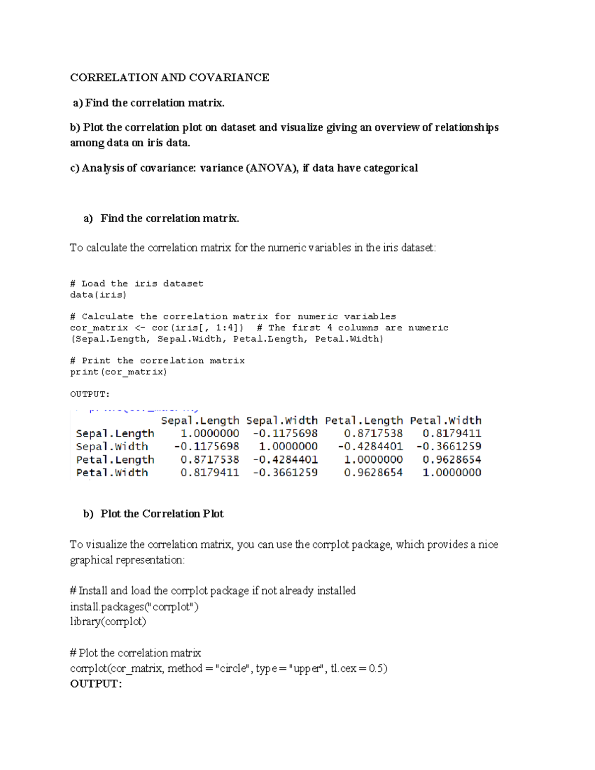 Correlation AND Covariance EX5 - CORRELATION AND COVARIANCE a) Find the ...