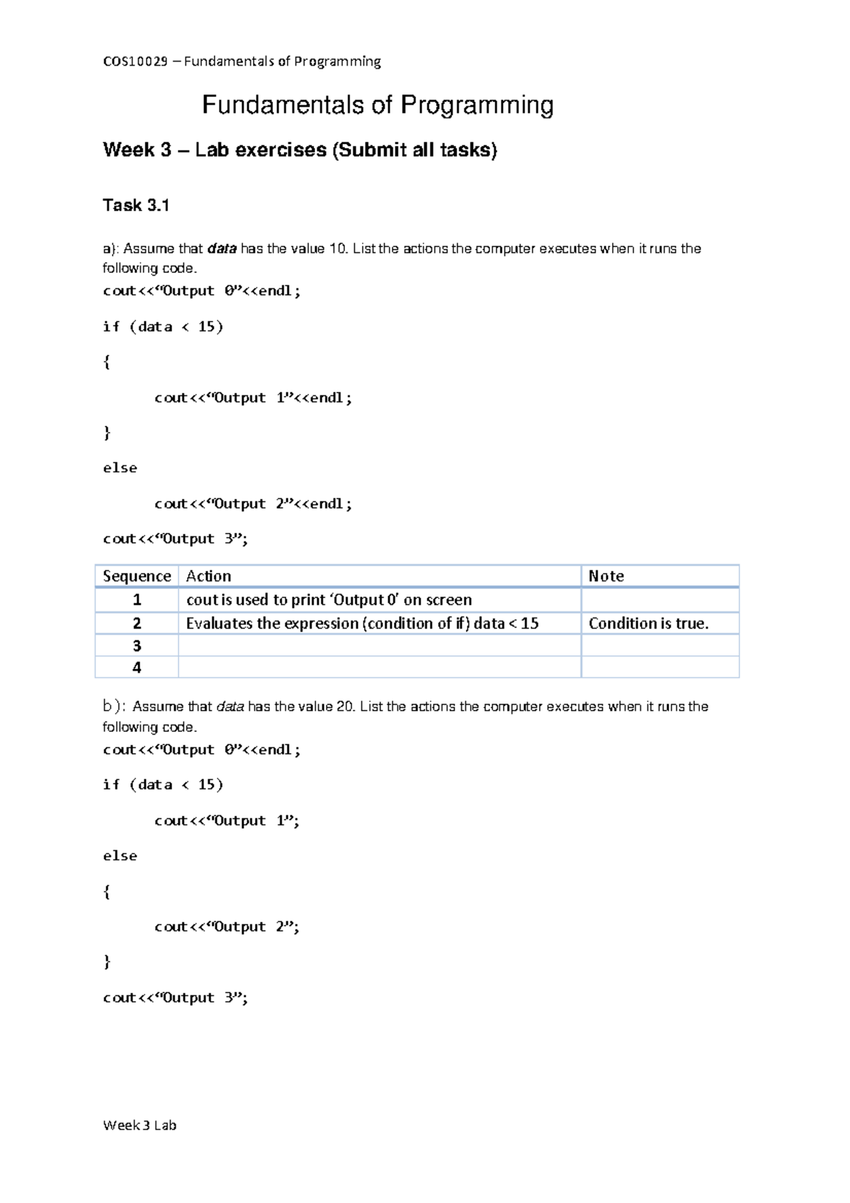 COS10029 Week3 Lab - WEEK 3 TUTORIAL WORK - Fundamentals Of Programming ...