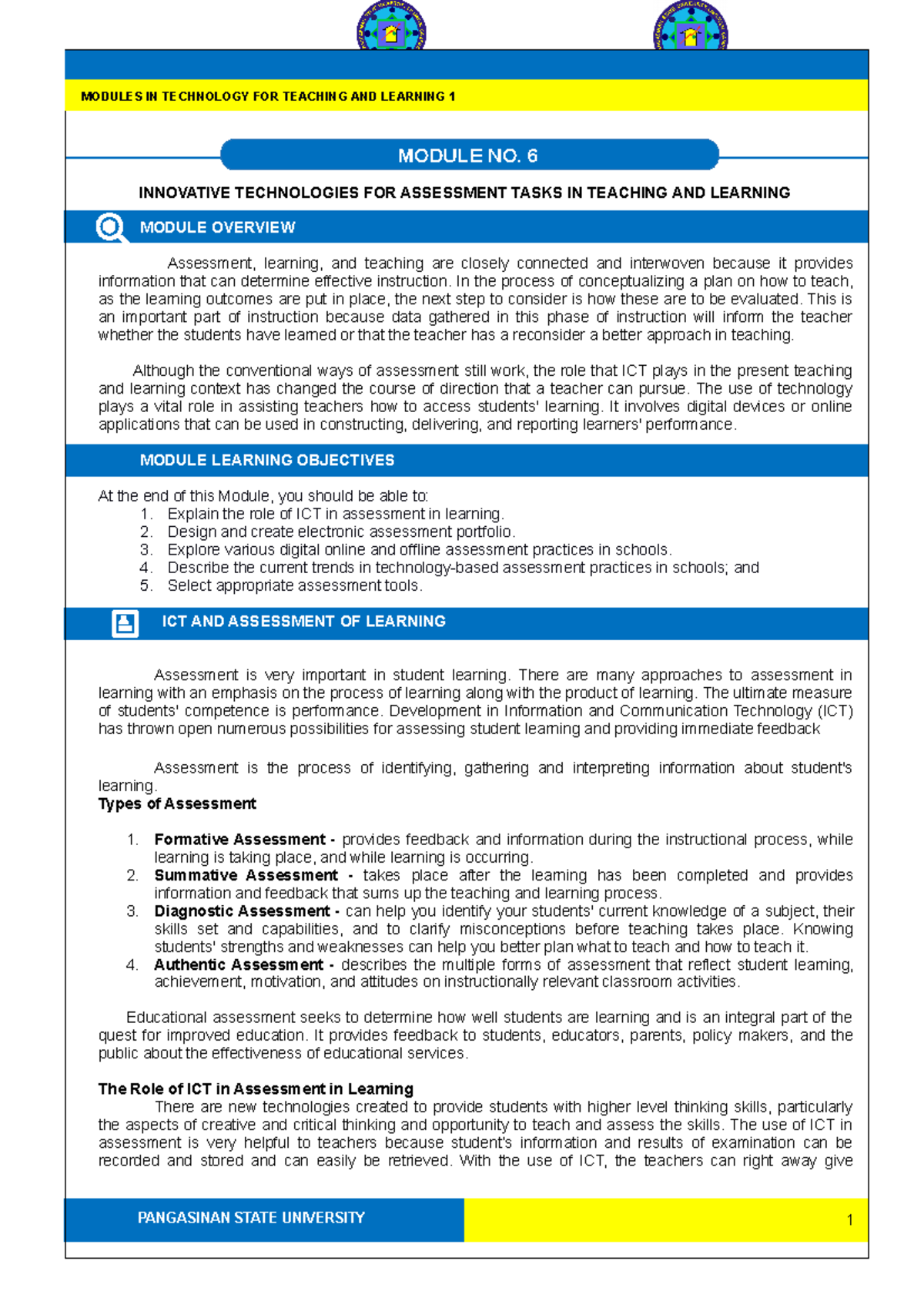 Technological Learning - Module Six - PANGASINAN STATE UNIVERSITY ...