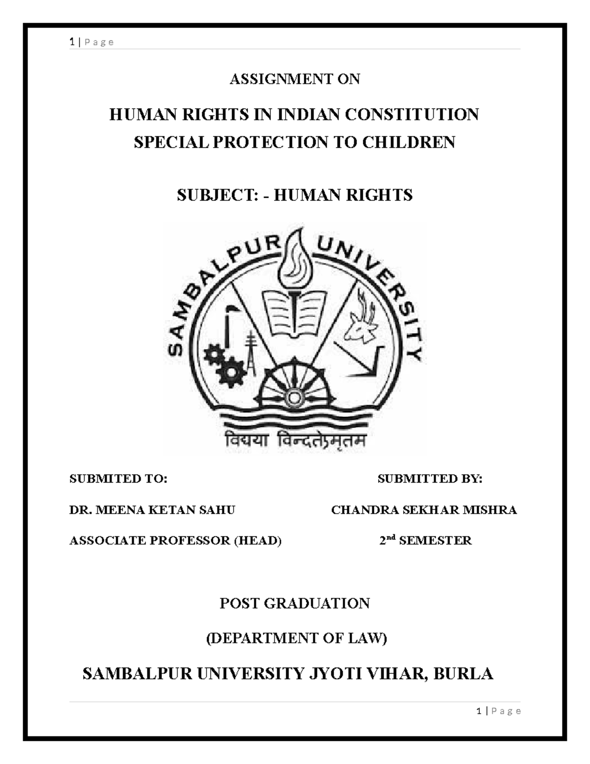 Child Rights HR - ASSIGNMENT ON HUMAN RIGHTS IN INDIAN CONSTITUTION ...