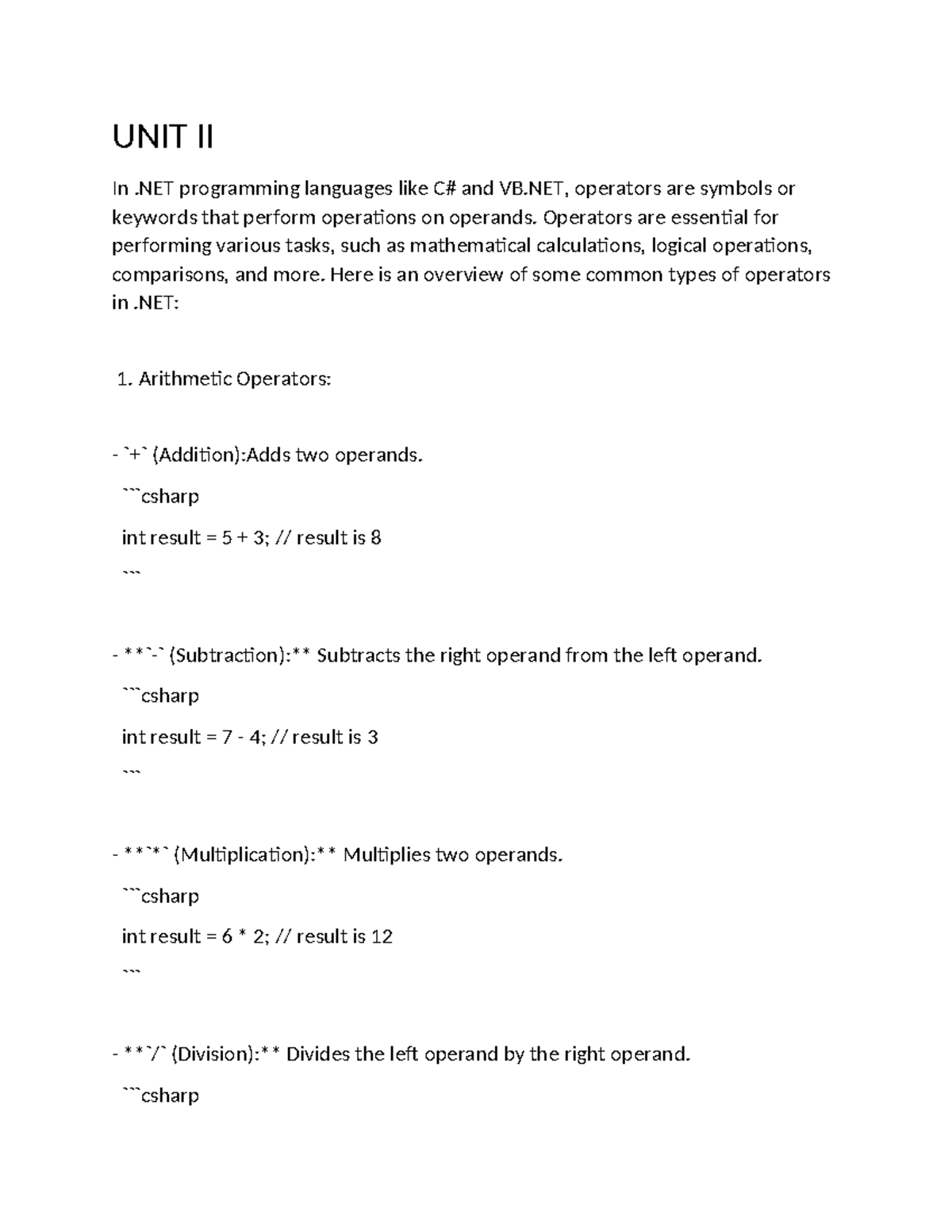 NET UNIT II Summary Computer Application UNIT II In