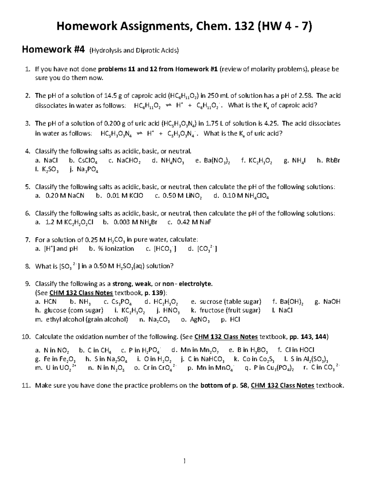 Homework Assignments 4 - 7 - Homework Assignments, Chem. 132 (hw 4 - 7 