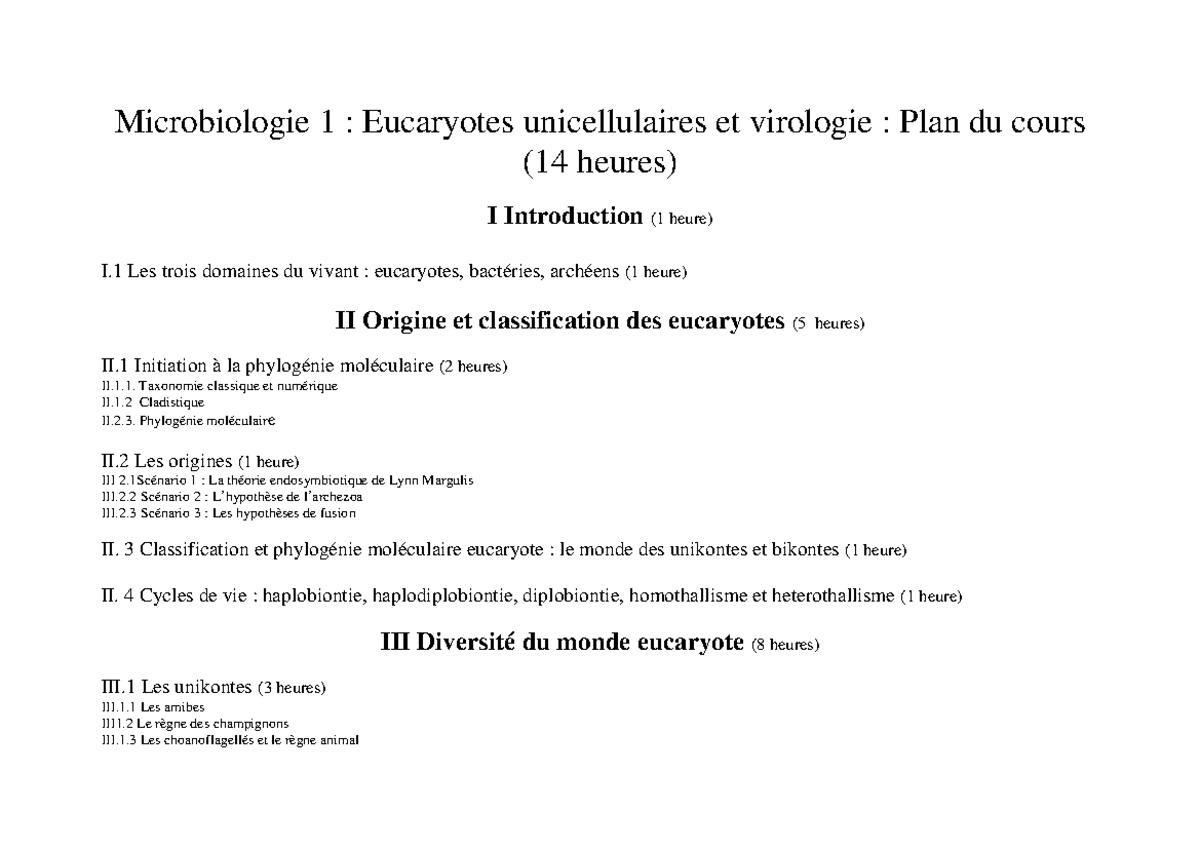 Microbiologie 1plan Du Cours 3 - Microbiologie 1 : Eucaryotes ...