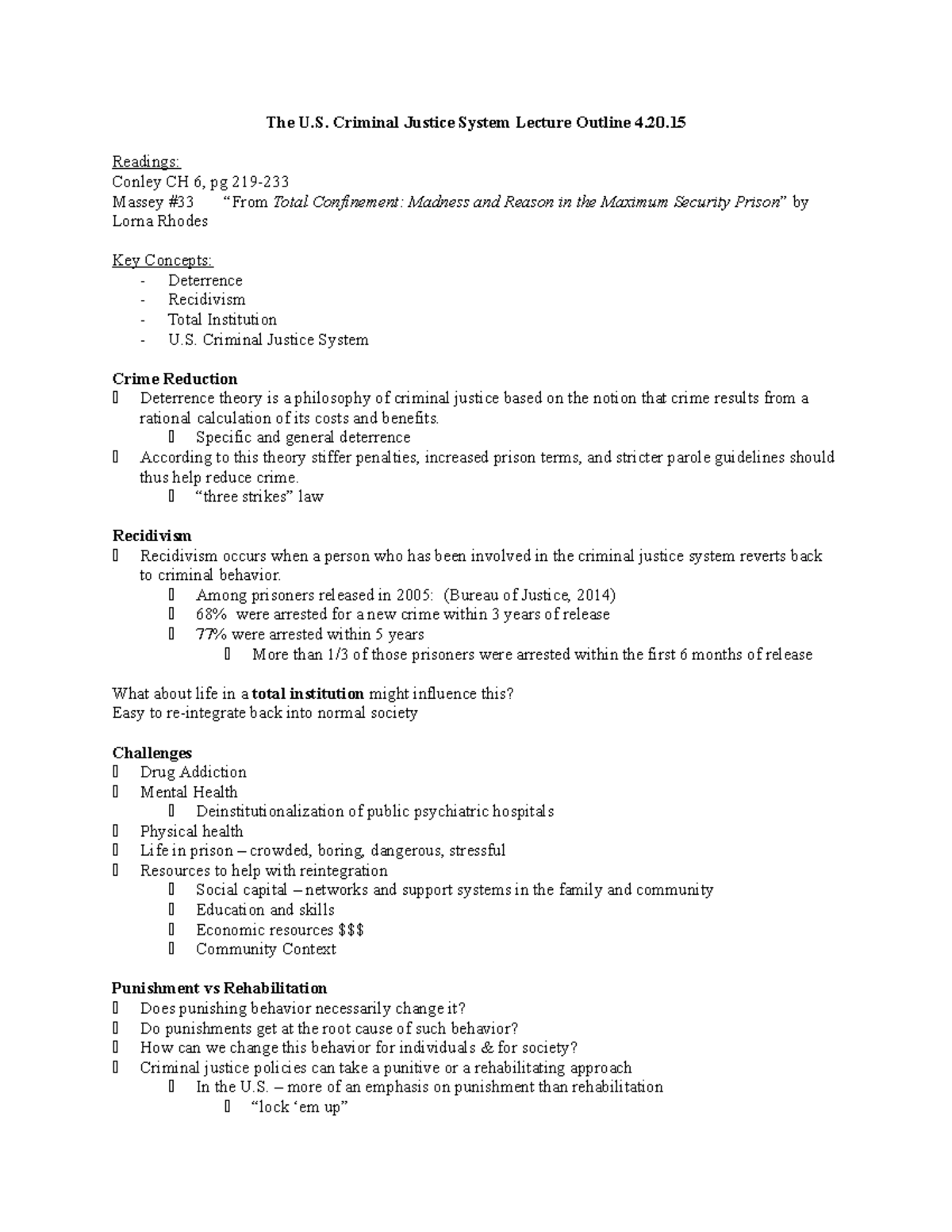 The US Criminal Justice System Lecture Outline 4 - The U. Criminal ...
