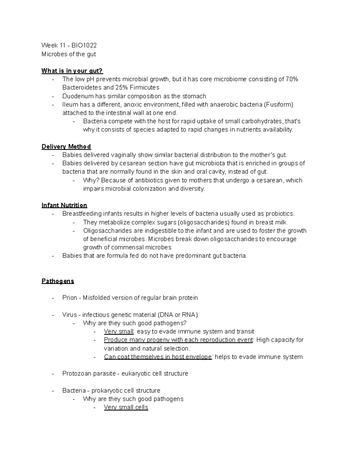 Bio 1022 Week 11 notes - Week 11 - BIO Microbes of the gut What is in ...