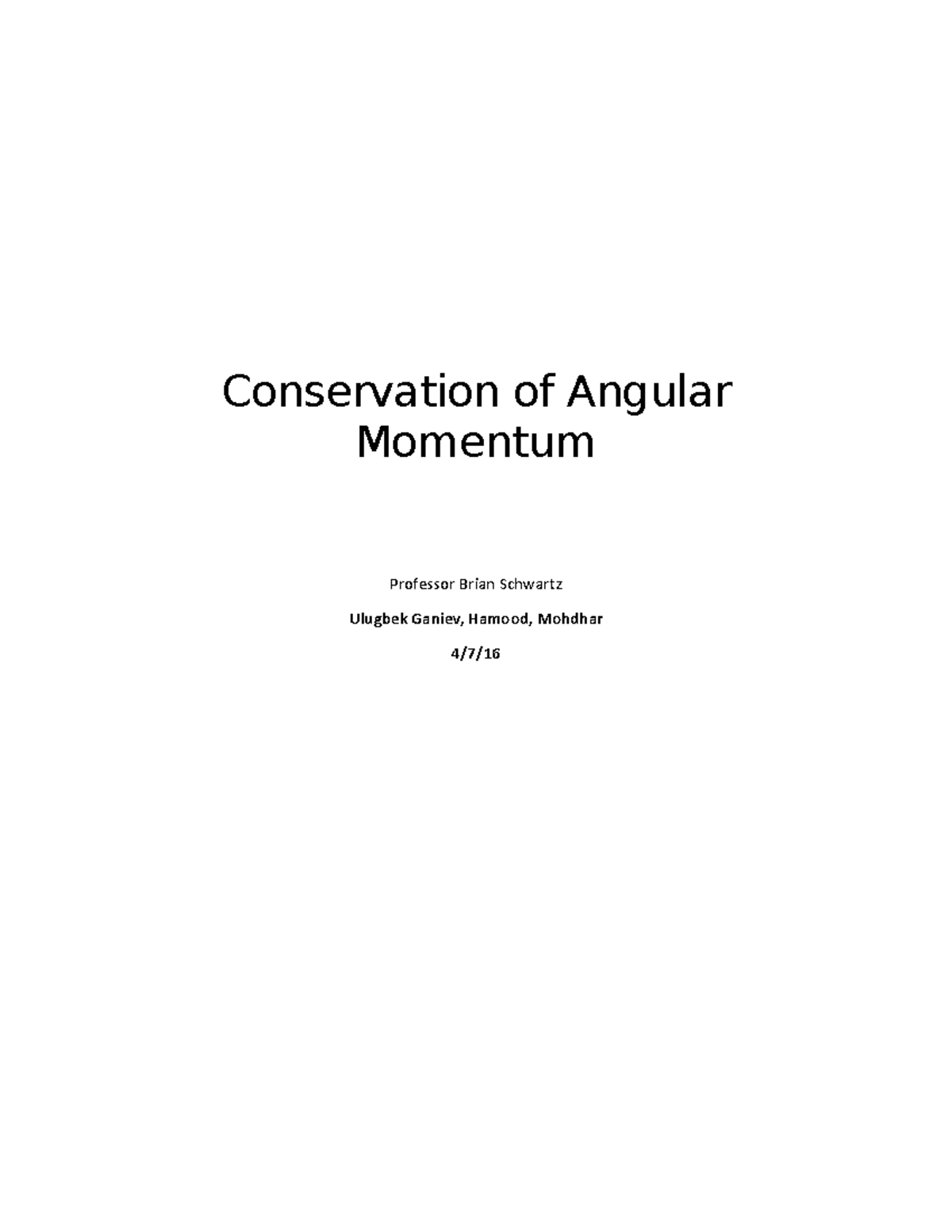 Physics 1 lab: 8 Conservation of Angular Momentum - Conservation of ...