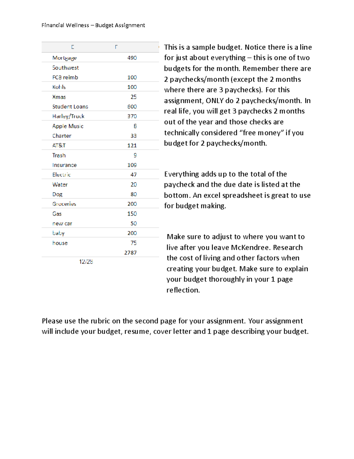 financial wellness assignment