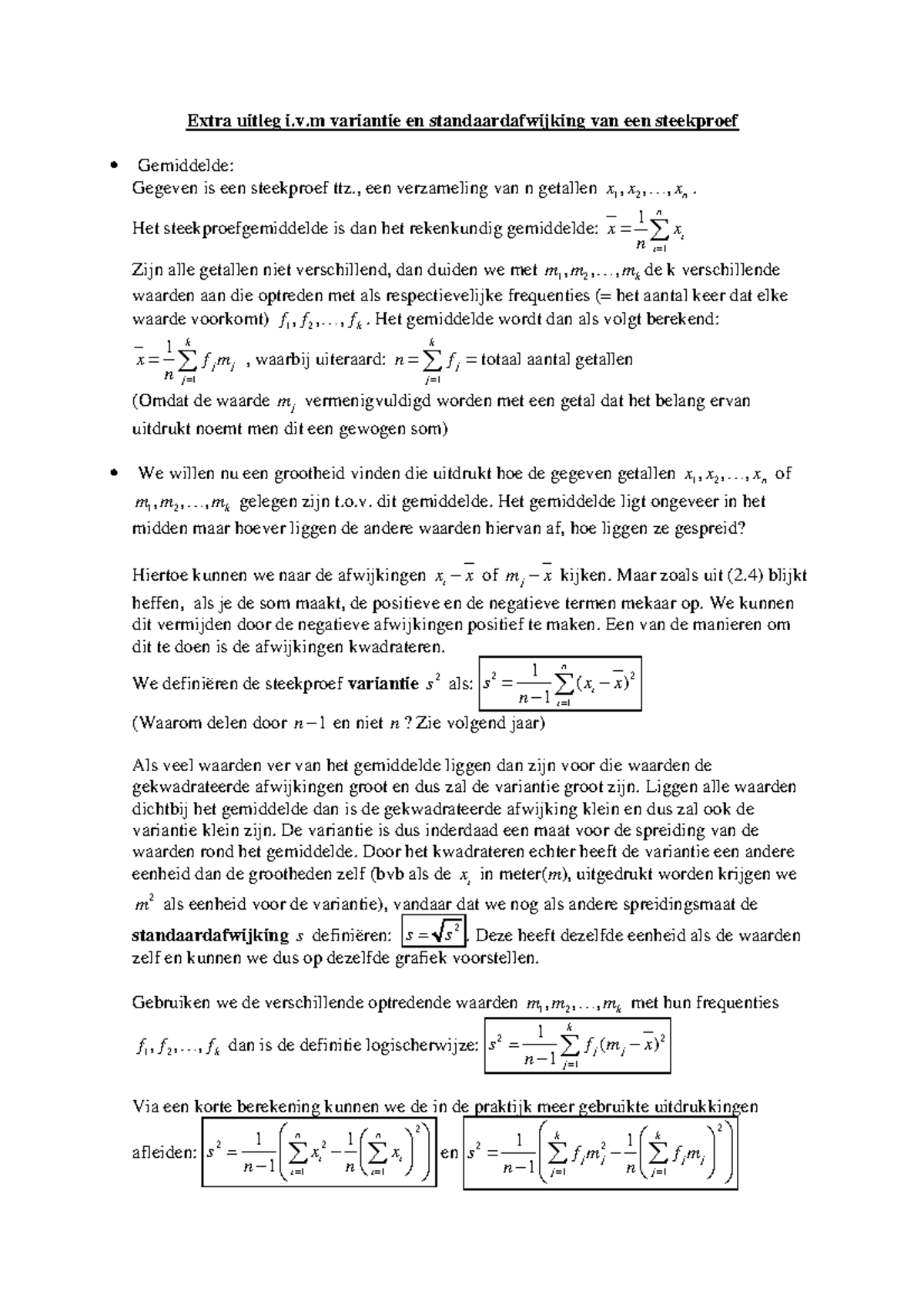 Variantie en Standaardafwijking Extra Uitleg - Extra uitleg i.v ...
