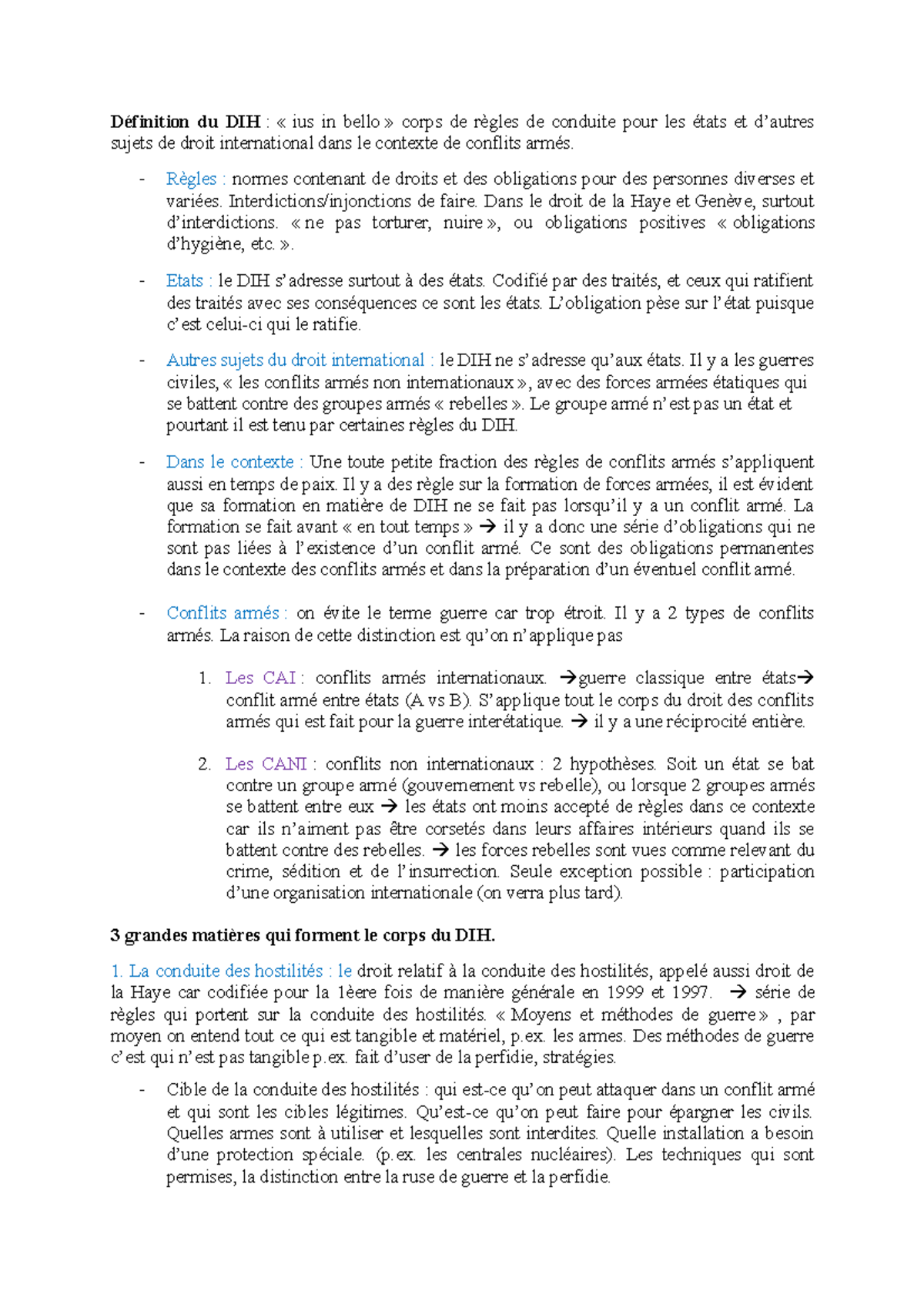 DIH Notes prises en cours Définition du DIH « ius in bello