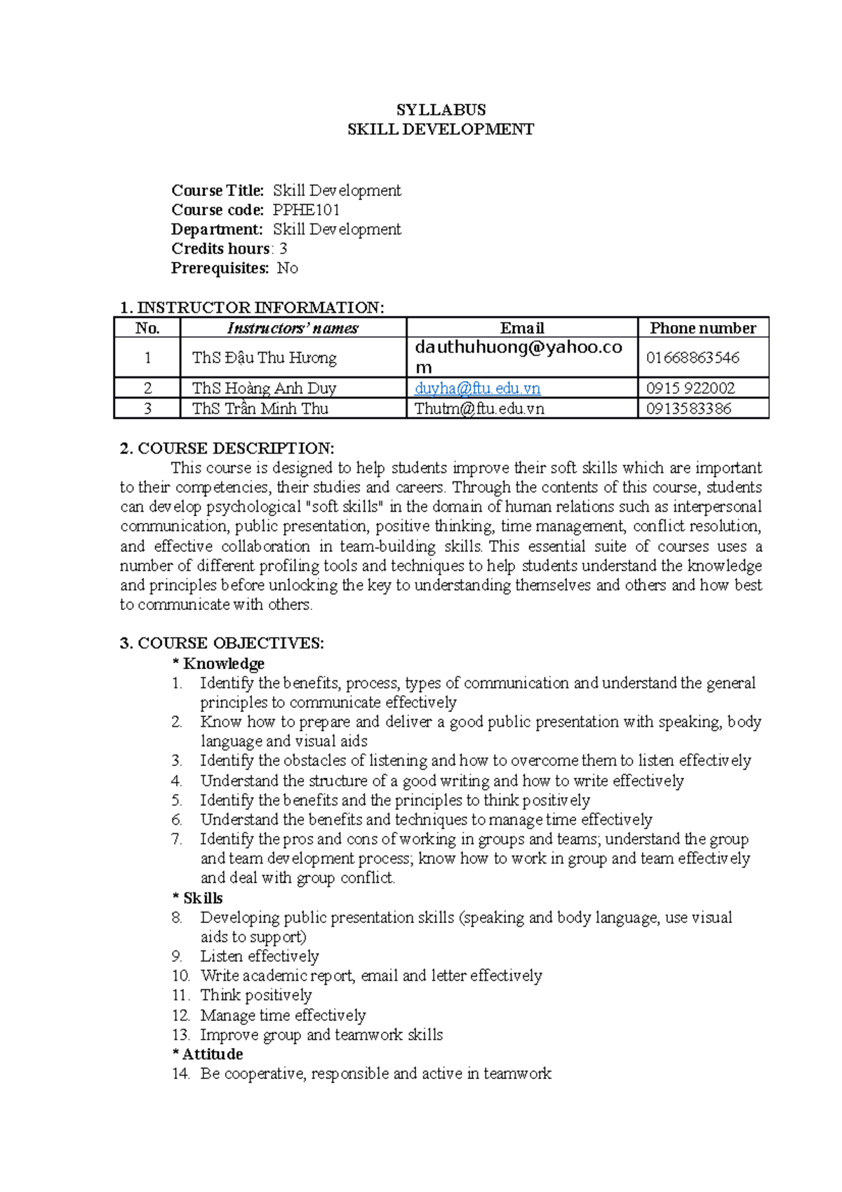 010. PPHE101 Skill development - SYLLABUS SKILL DEVELOPMENT Course ...