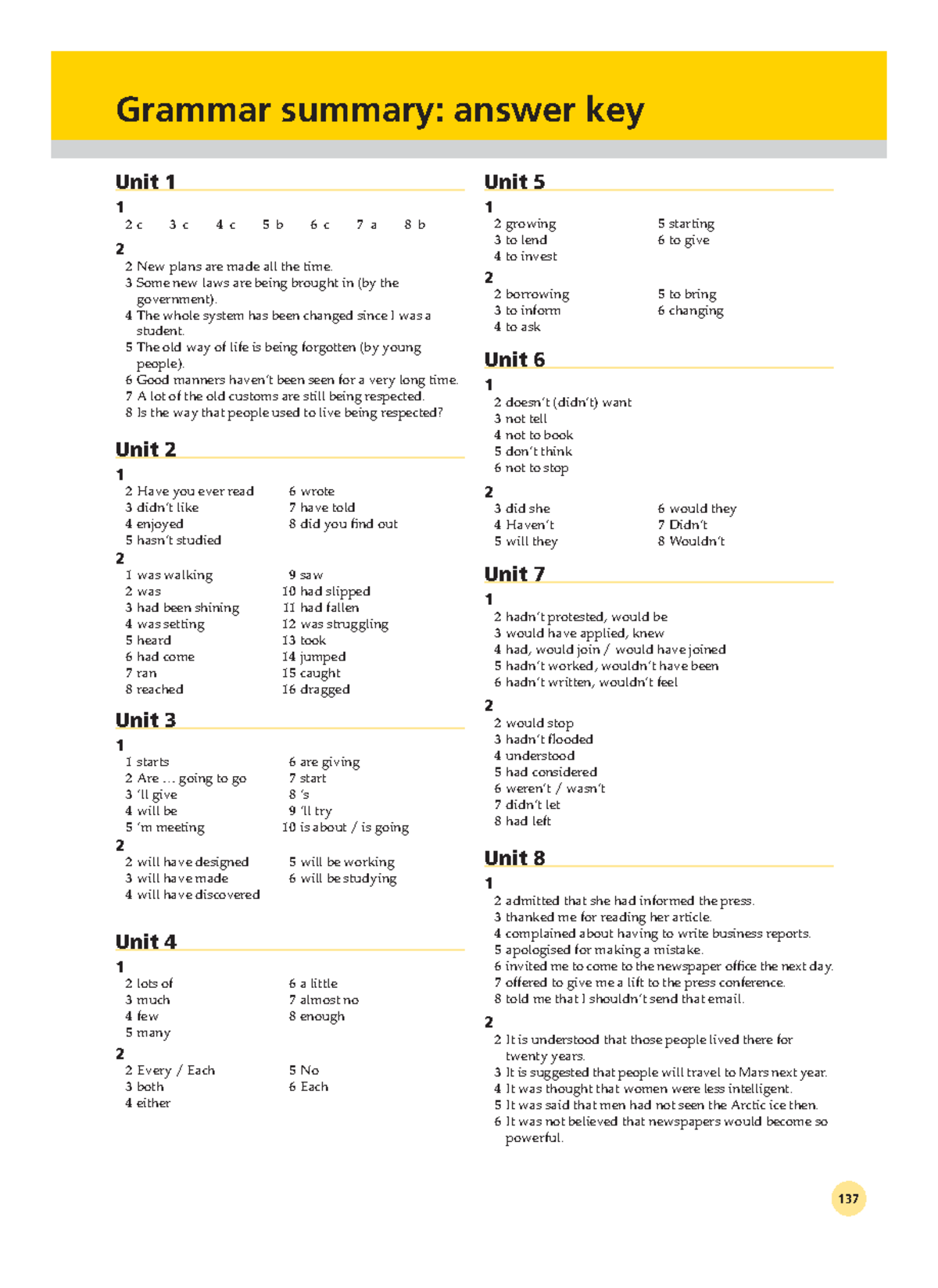 Grammar Reference Answer Key - 137 Grammar summary: answer key Unit 5 1 ...