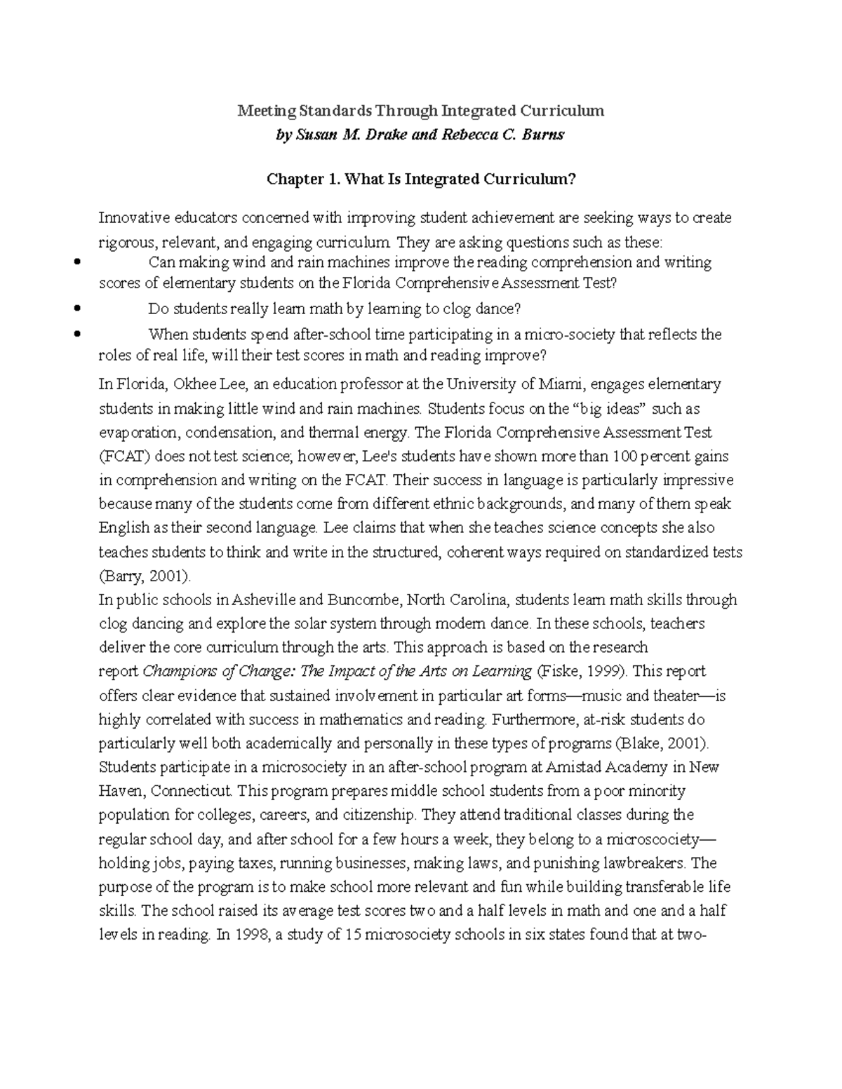 Meeting Standards Through Integrated Curriculum Drake and Rebecca C