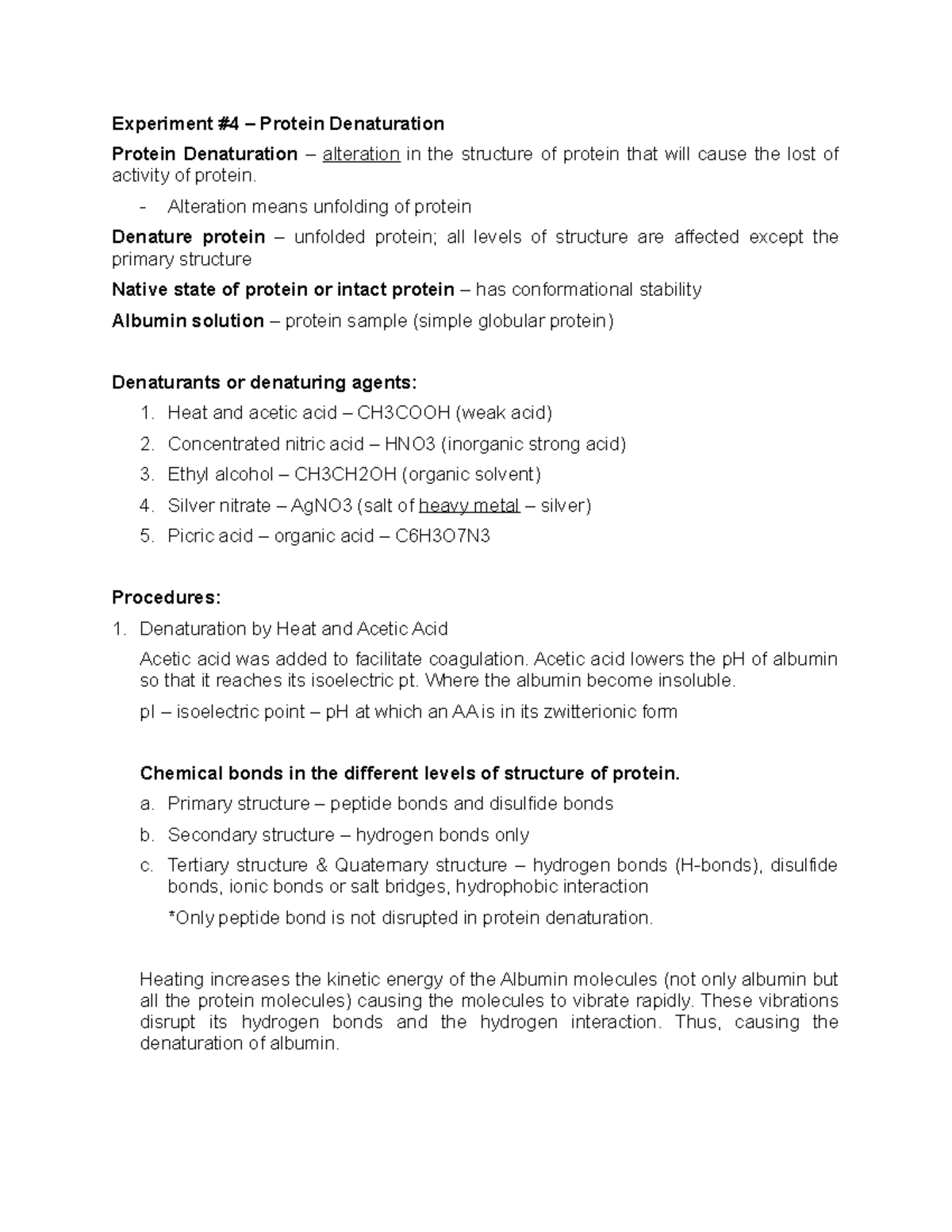 Biochemistry Experiment Protein Denaturation Experiment 4