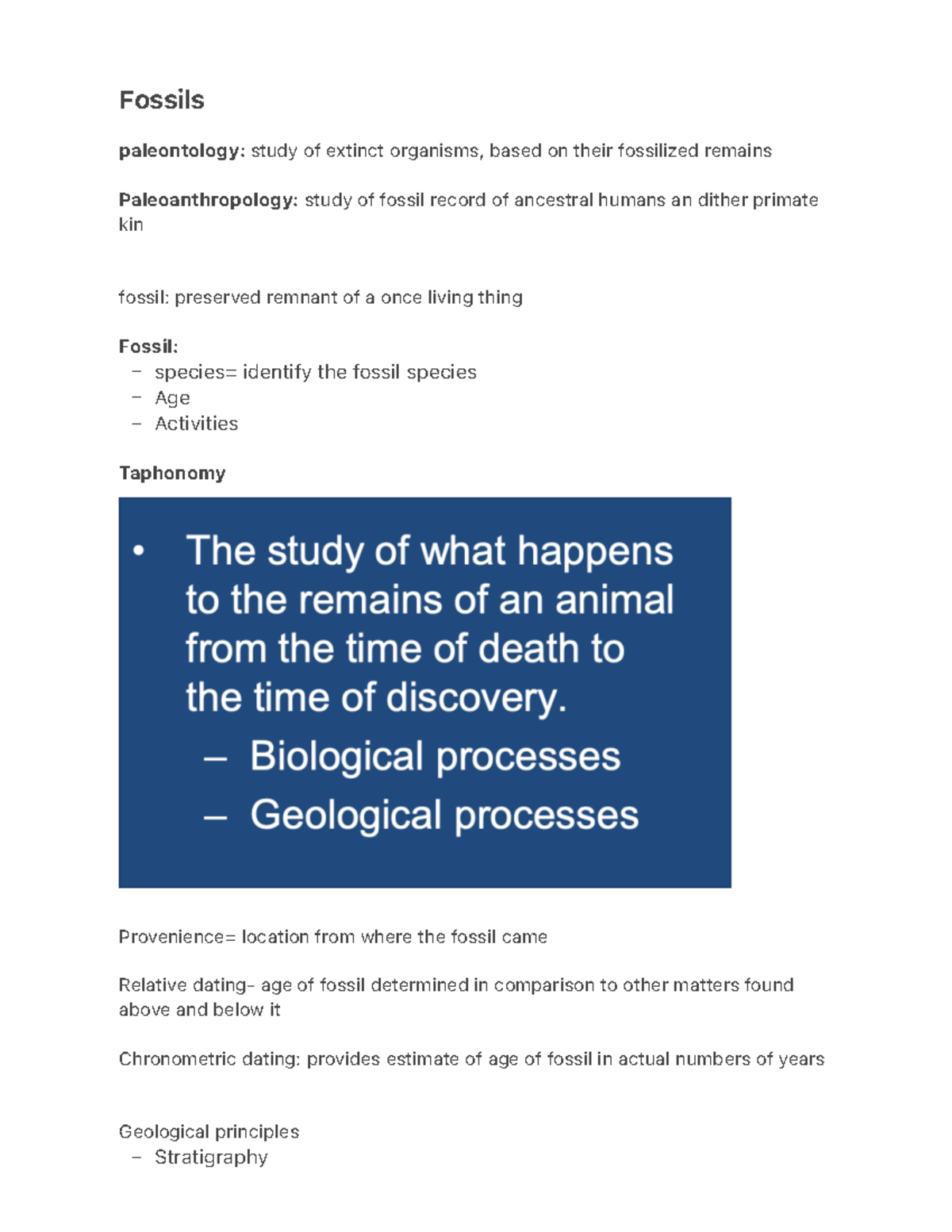 Fossils notes anth 101 Fossils paleontology study of extinct