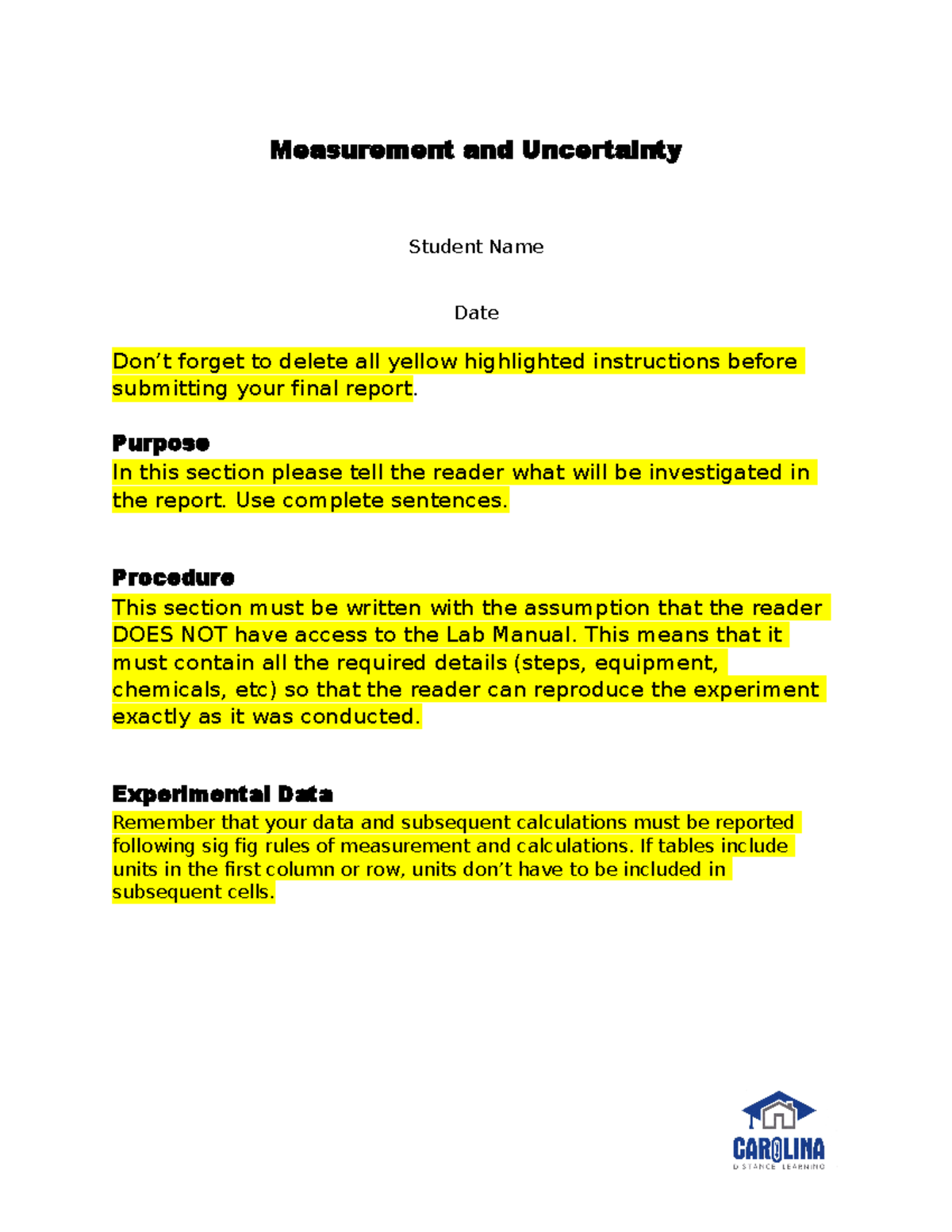 lab report experiment measurement and uncertainty