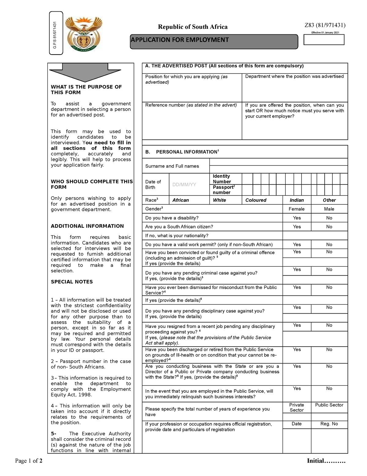 Approved New Z83 Form Gazetted 6 Nov 2020 What Is The Purpose Of This Form To Assist A 4856